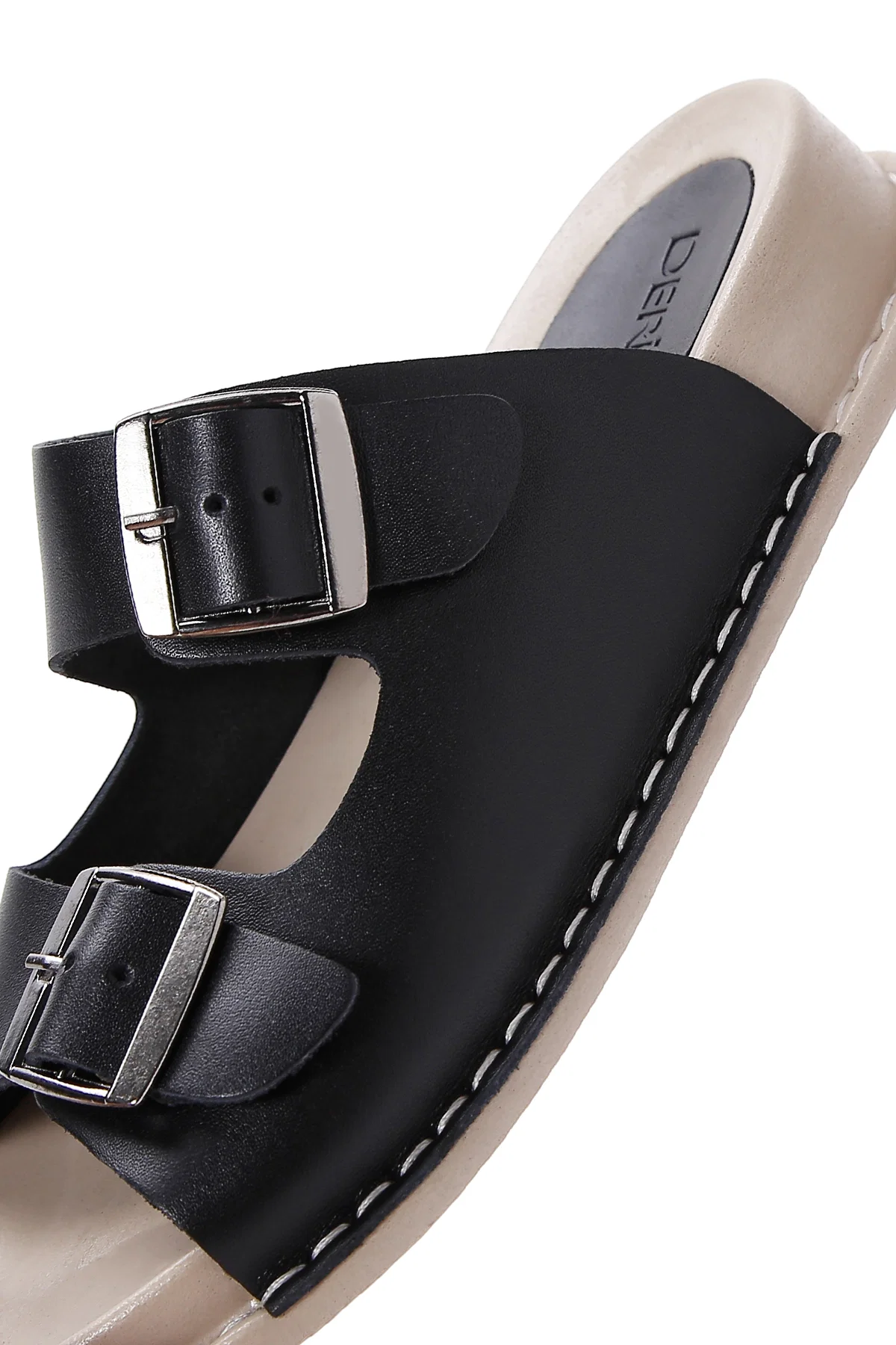 Kadın Siyah Çift Tokalı Deri Comfort Terlik - Image 7
