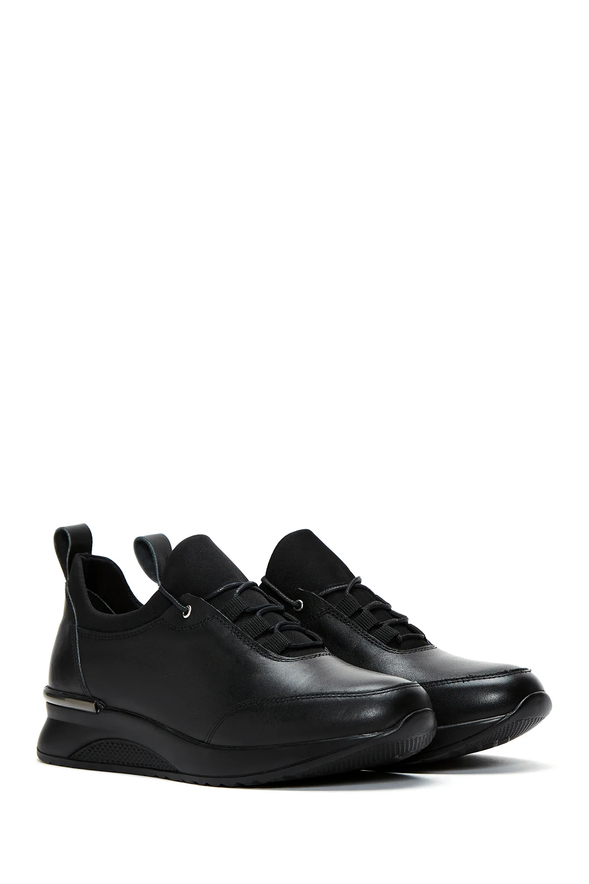 Kadın Siyah Deri Casual Sneaker - Image 3
