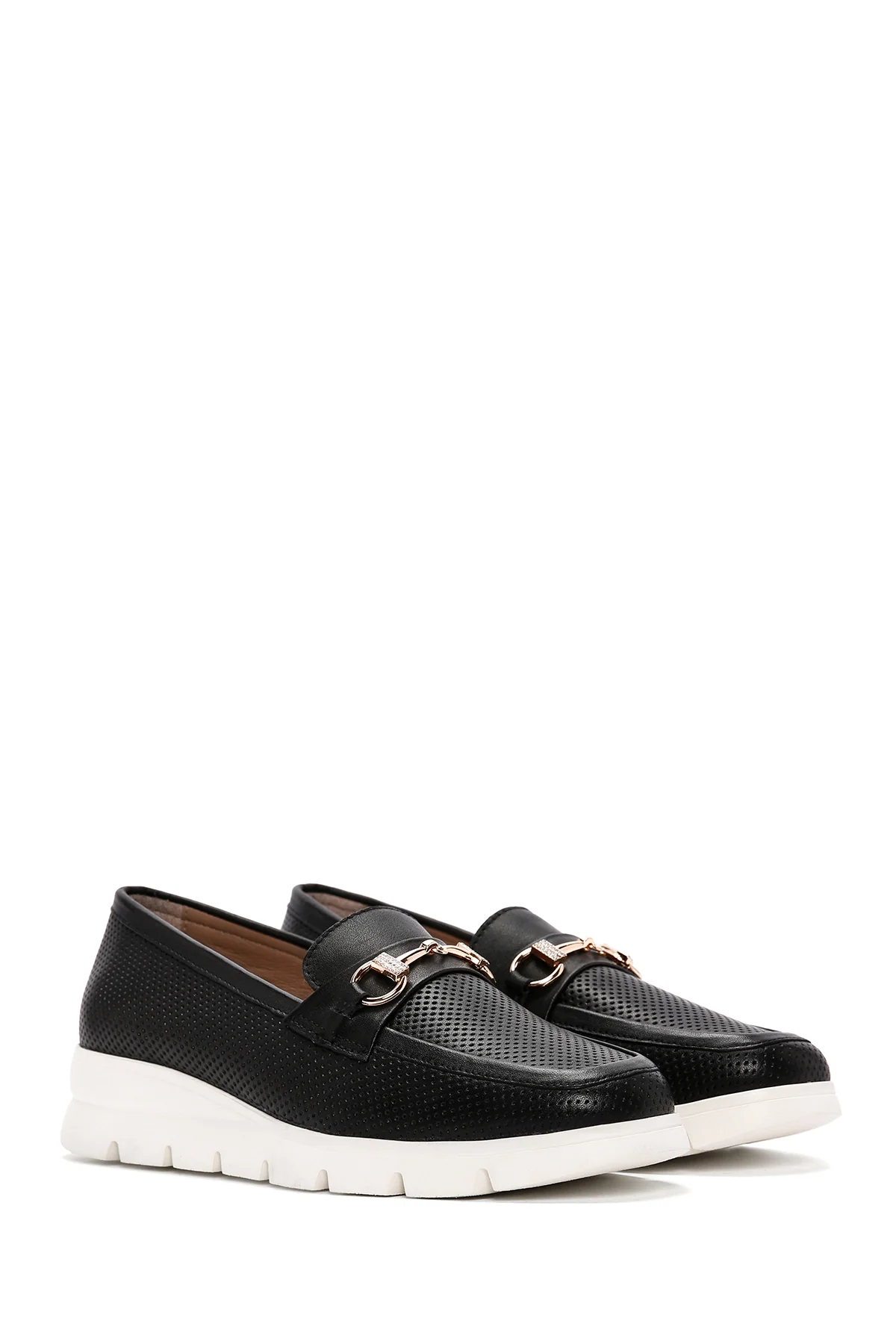Kadın Siyah Deri Comfort Loafer - Image 3