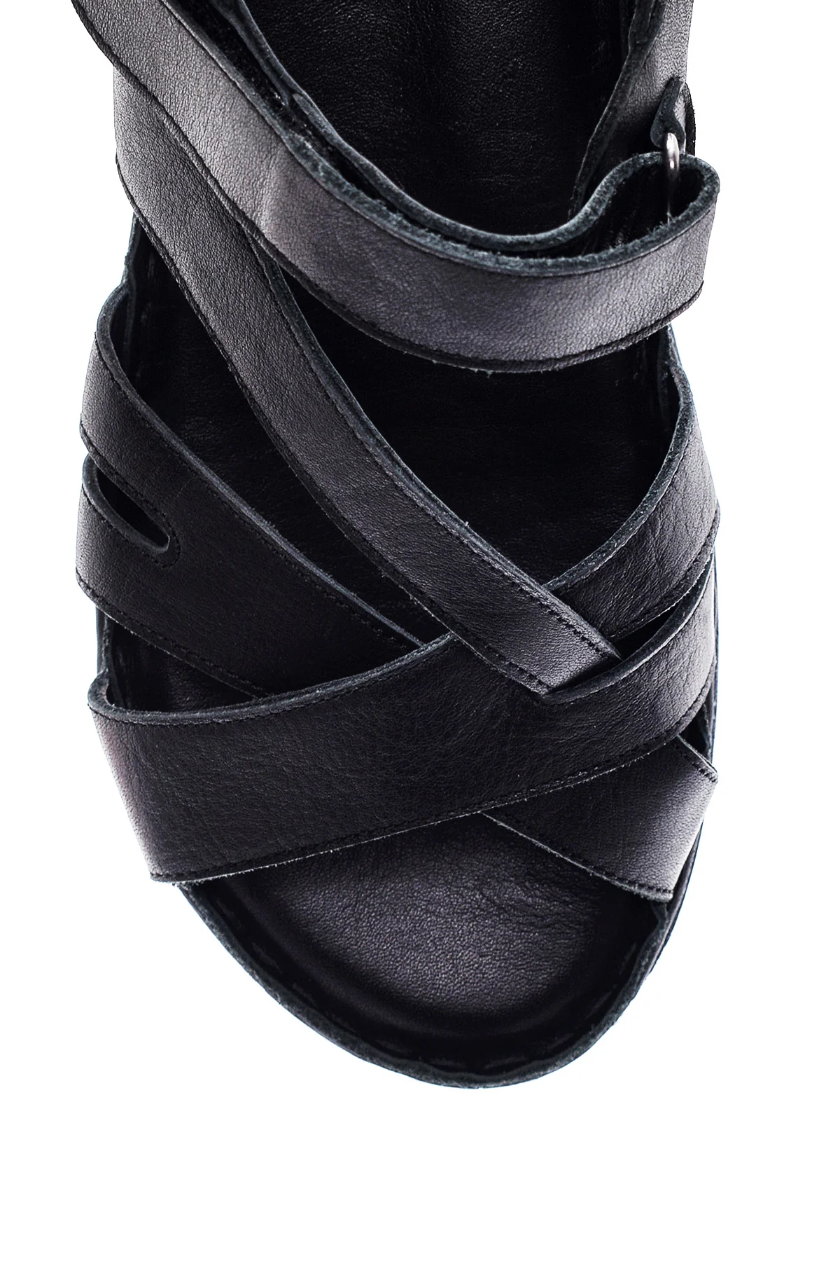 Kadın Siyah Deri Comfort Sandalet - Image 5