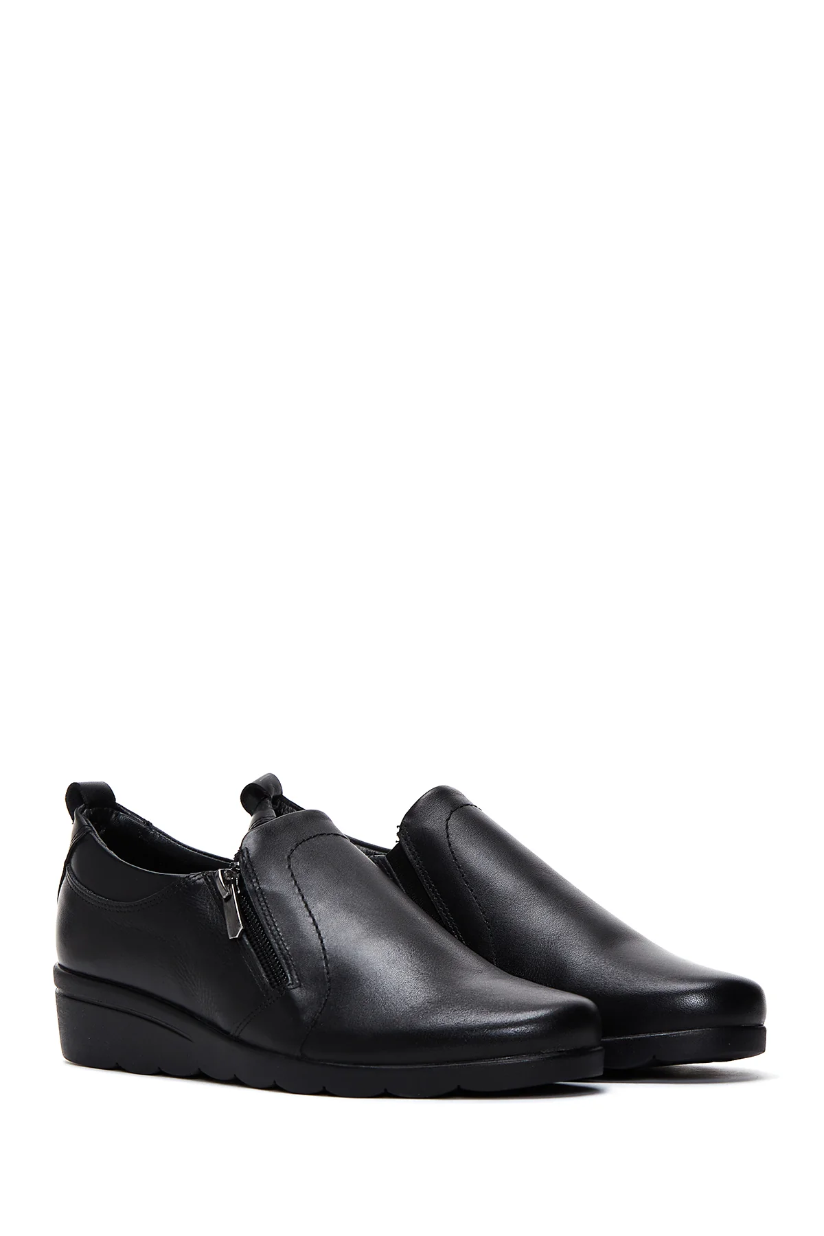 Kadın Siyah Deri Dolgu Topuk Comfort Ayakkabı - Image 3