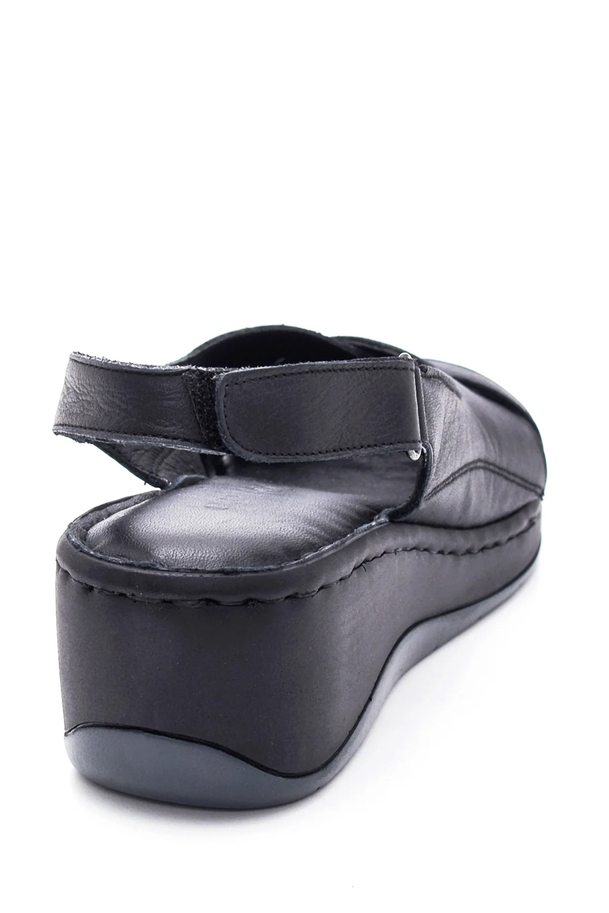 Kadın Siyah Deri Dolgu Topuk Comfort Sandalet - Image 4