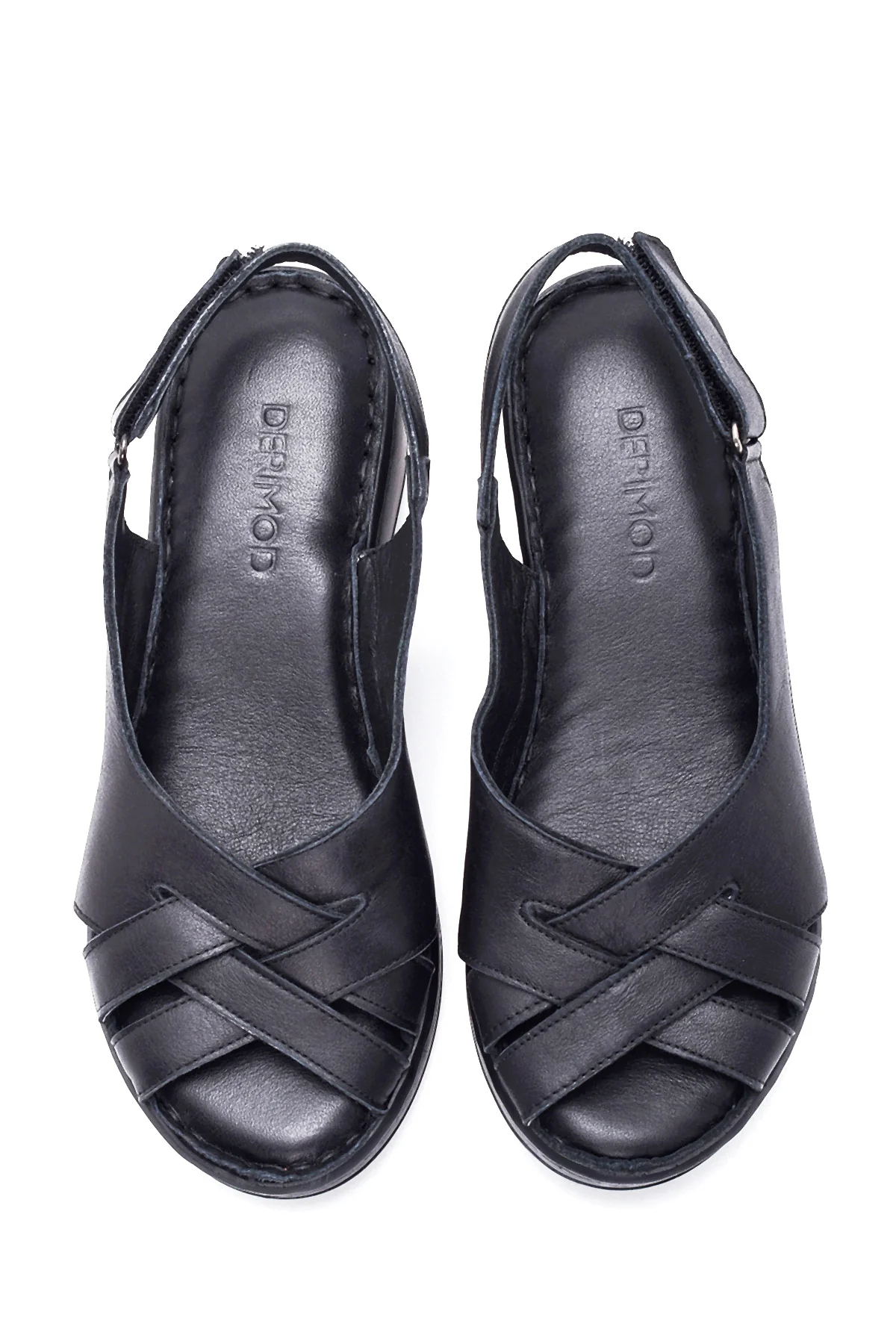 Kadın Siyah Deri Dolgu Topuk Comfort Sandalet - Image 6
