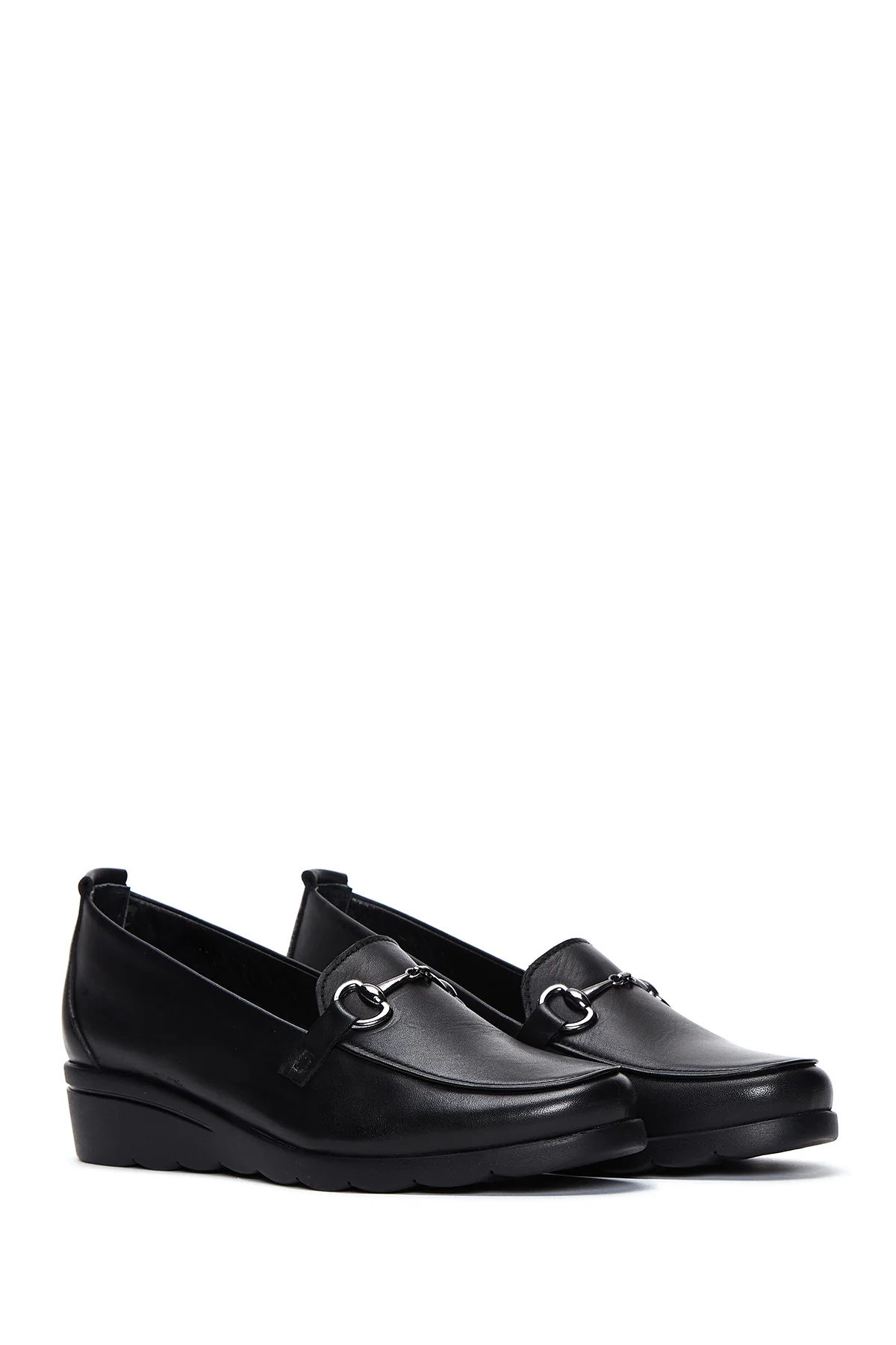 Kadın Siyah Deri Dolgu Topuklu Loafer - Image 3
