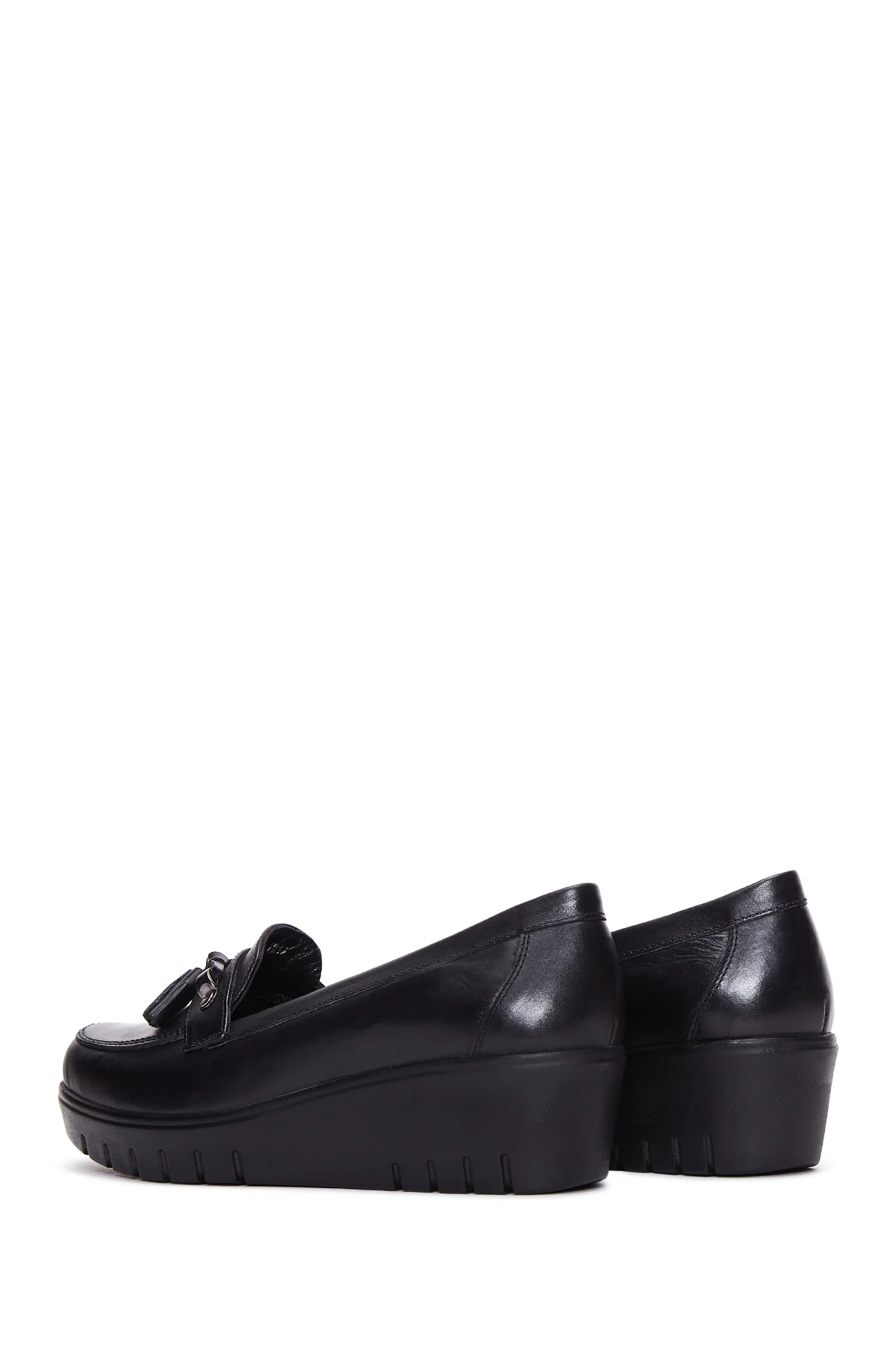 Kadın Siyah Deri Dolgu Topuklu Loafer - Image 5