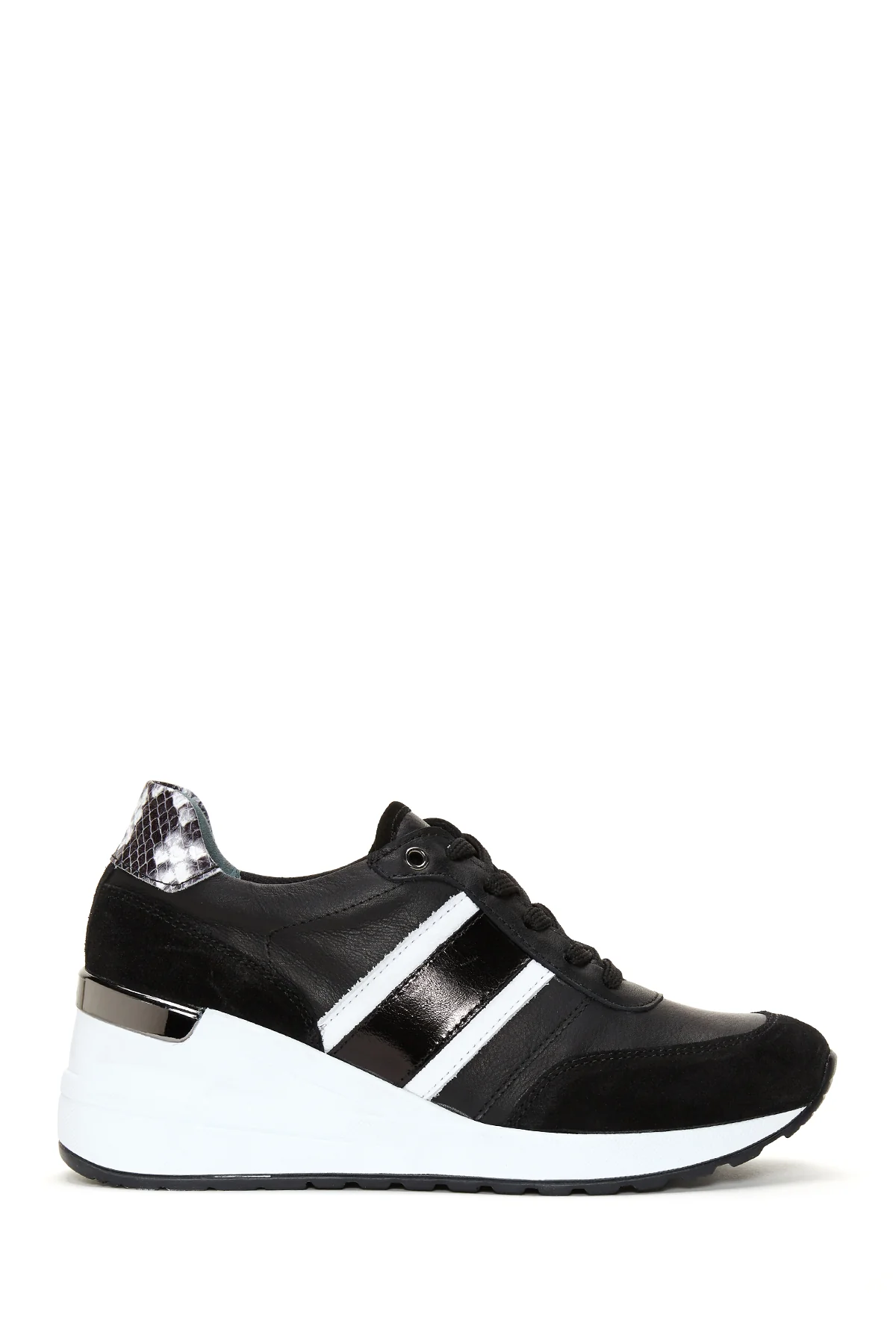 Kadın Siyah Deri Dolgu Topuklu Sneaker