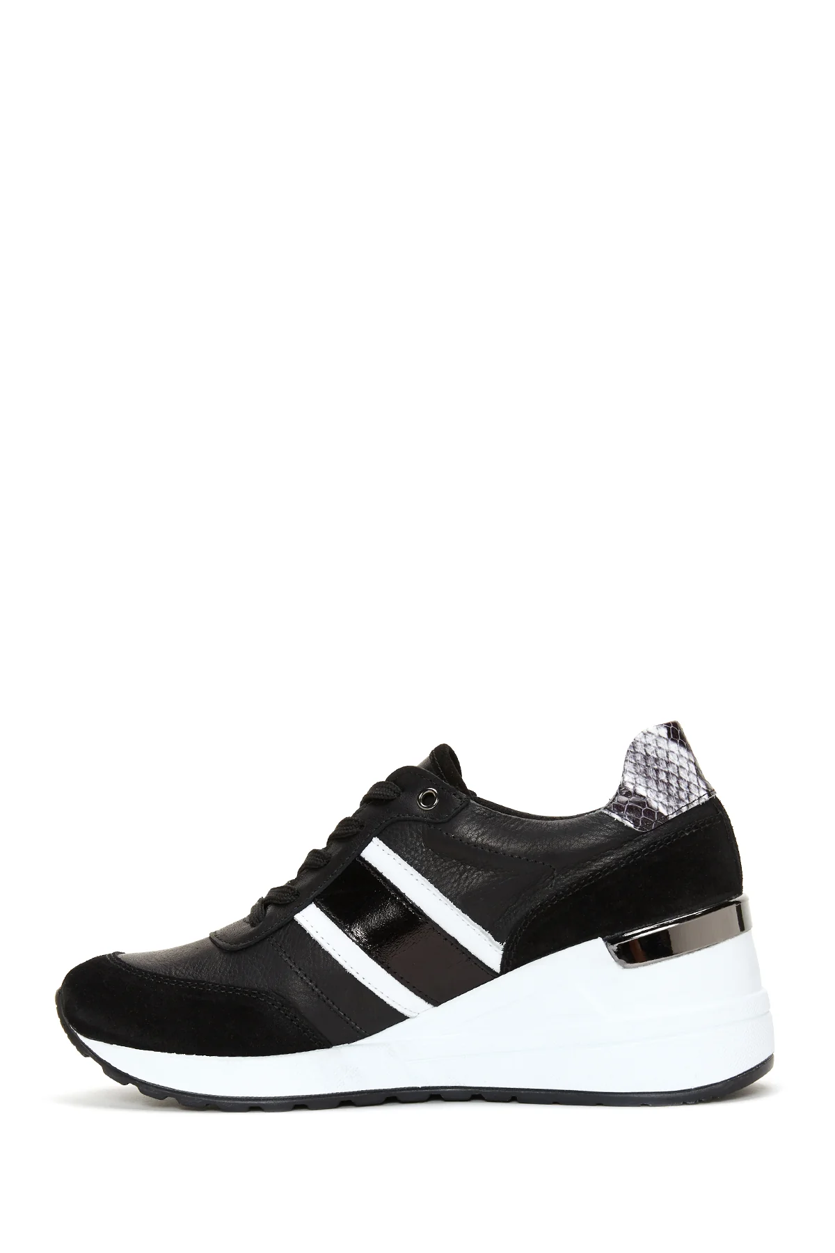Kadın Siyah Deri Dolgu Topuklu Sneaker - Image 2