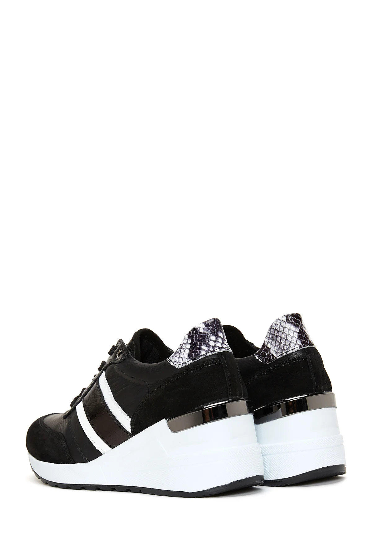 Kadın Siyah Deri Dolgu Topuklu Sneaker - Image 5