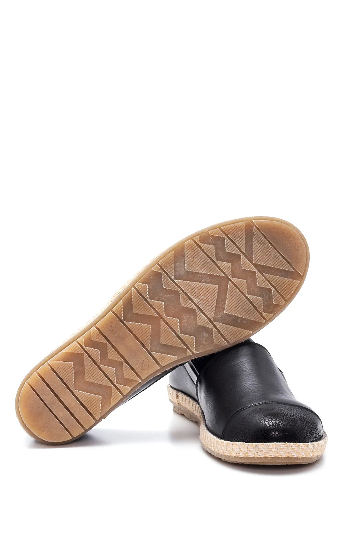 Kadın Siyah Deri Espadril - Image 4