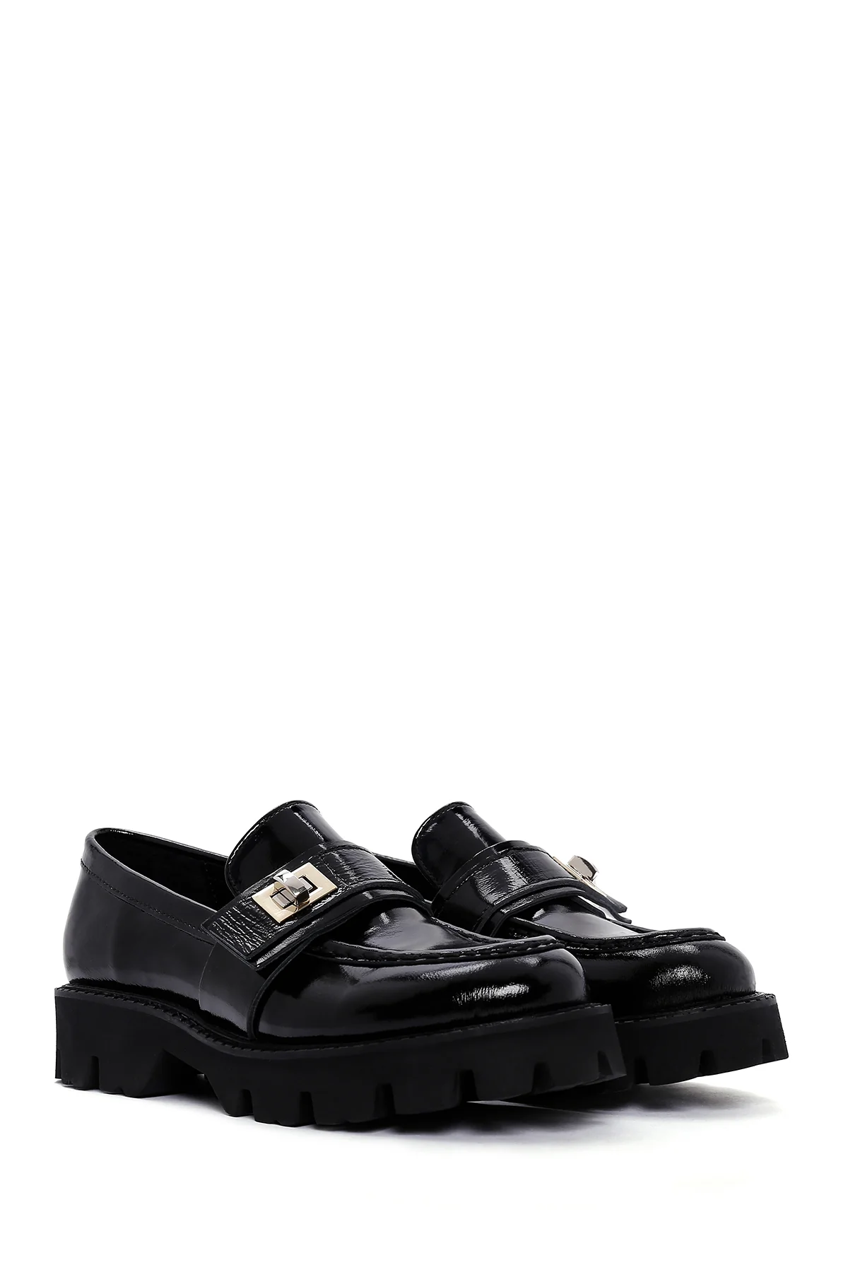 Kadın Siyah Deri Kalın Tabanlı Rugan Casual Loafer - Image 3