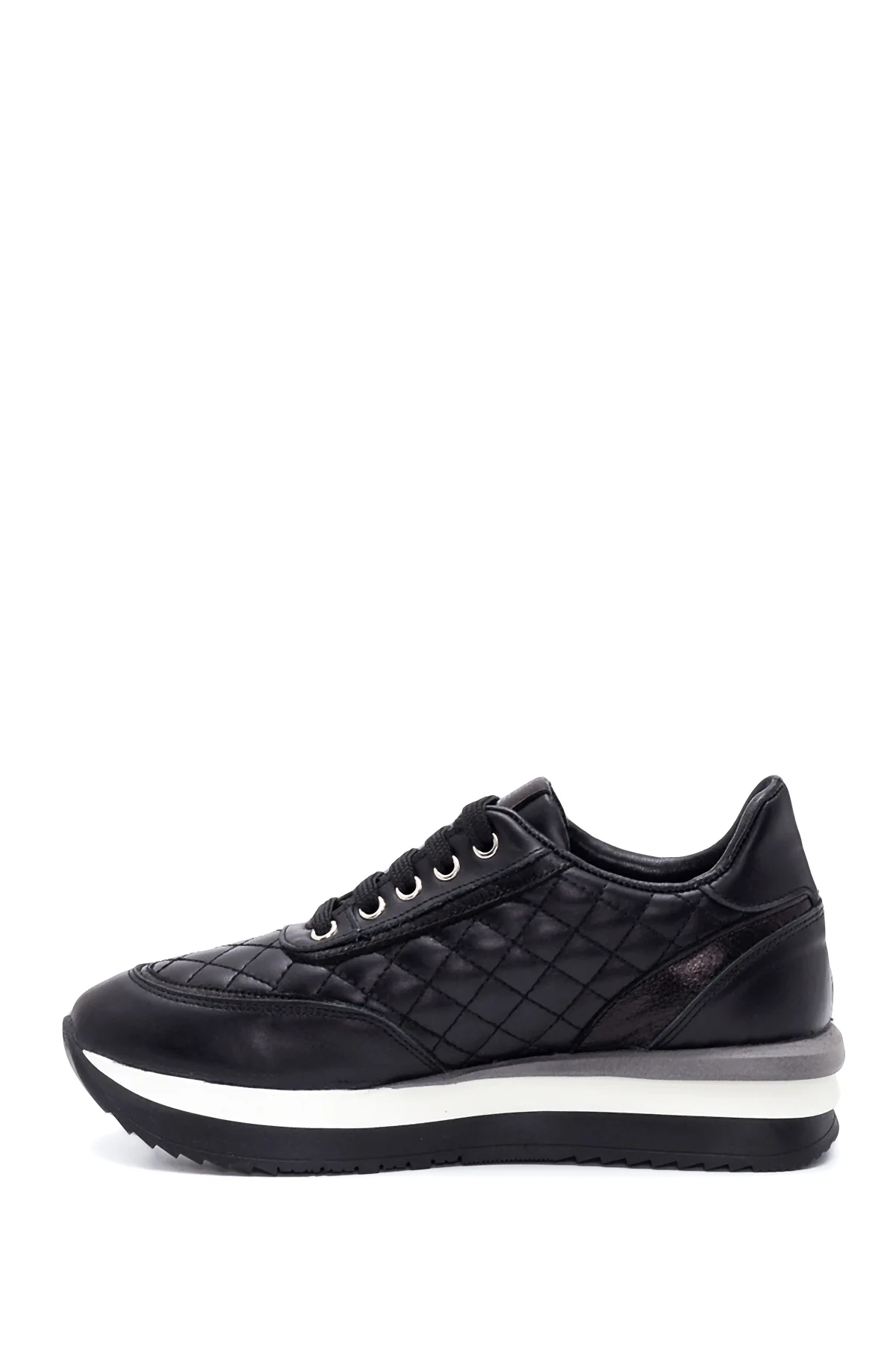 Kadın Siyah Deri Kalın Tabanlı Sneaker - Image 2