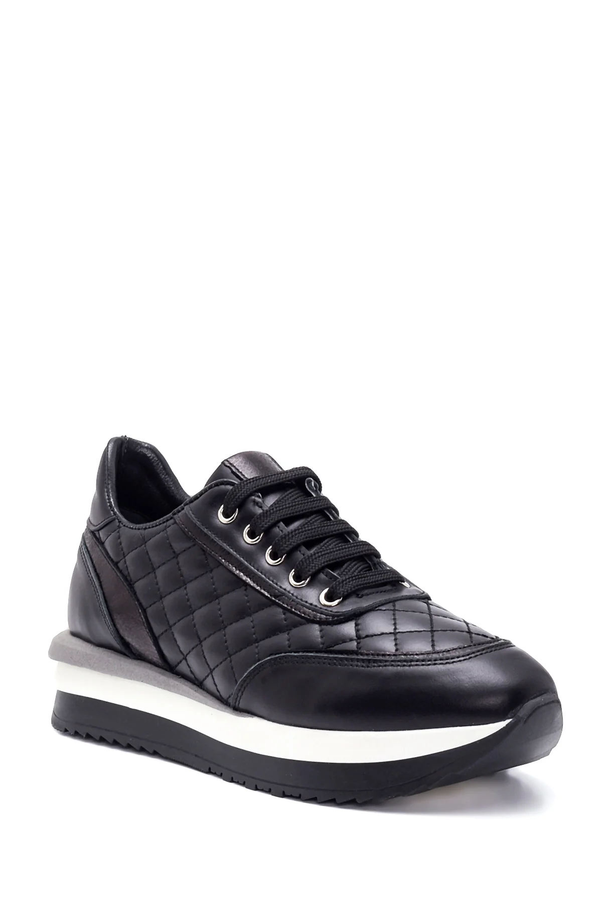 Kadın Siyah Deri Kalın Tabanlı Sneaker - Image 3