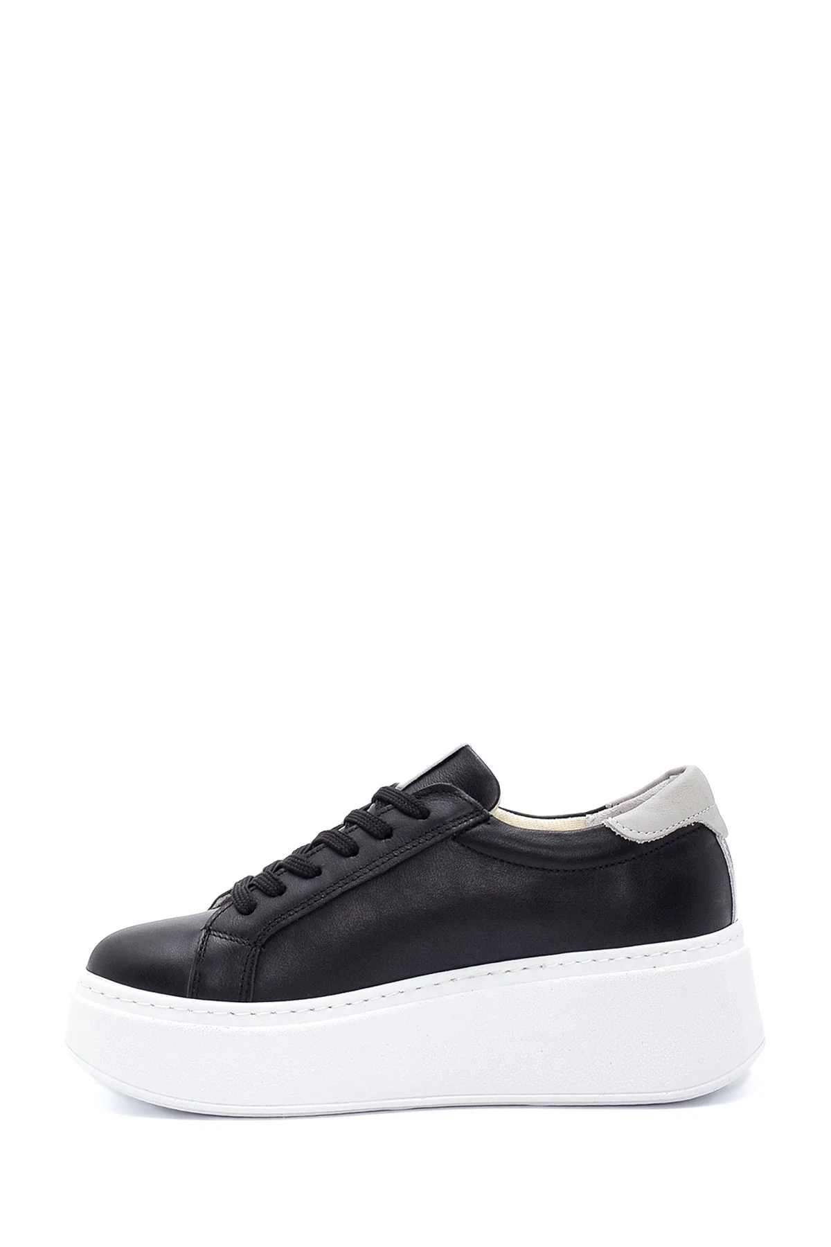 Kadın Siyah Deri Kalın Tabanlı Sneaker - Image 2