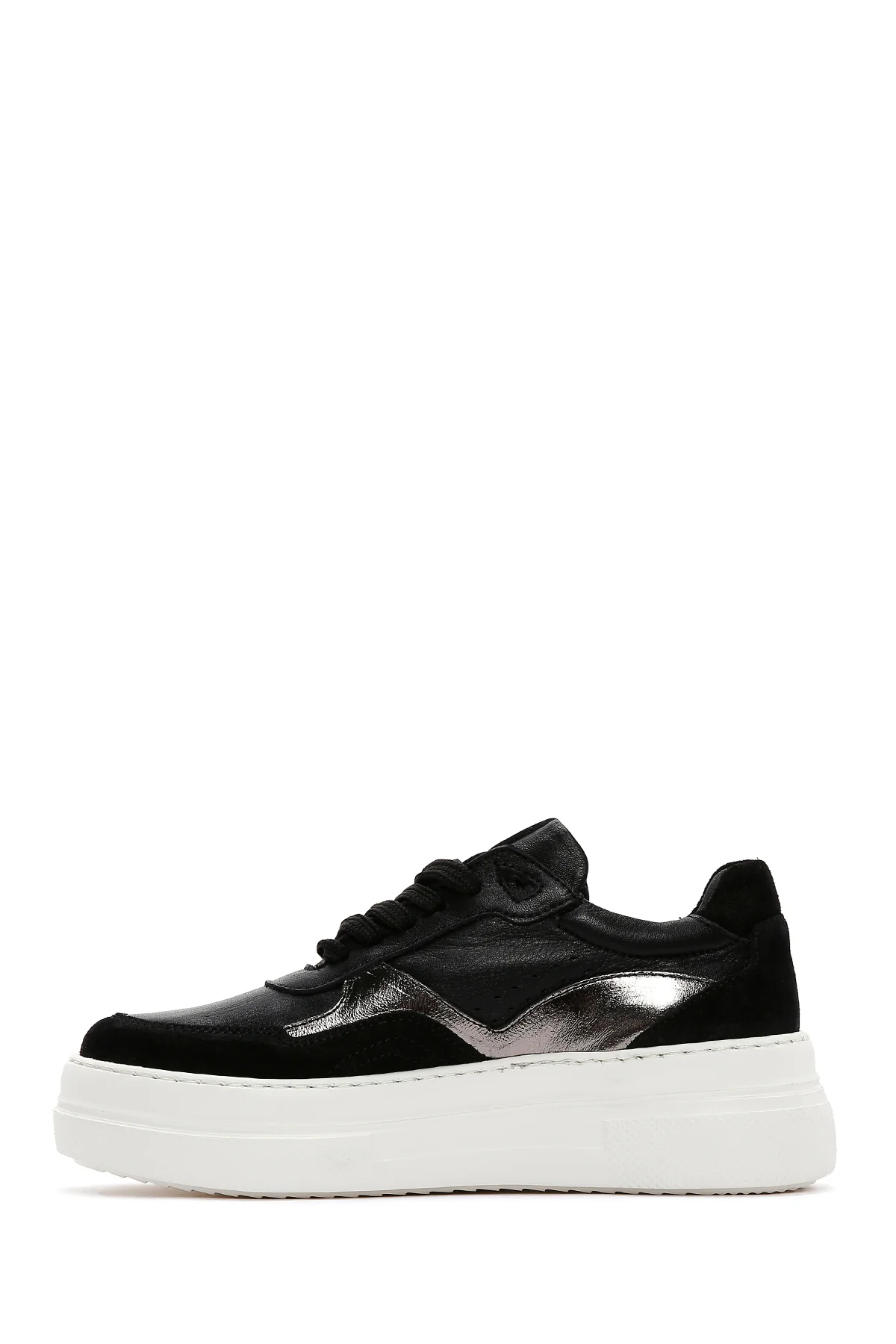 Kadın Siyah Deri Kalın Tabanlı Sneaker - Image 2