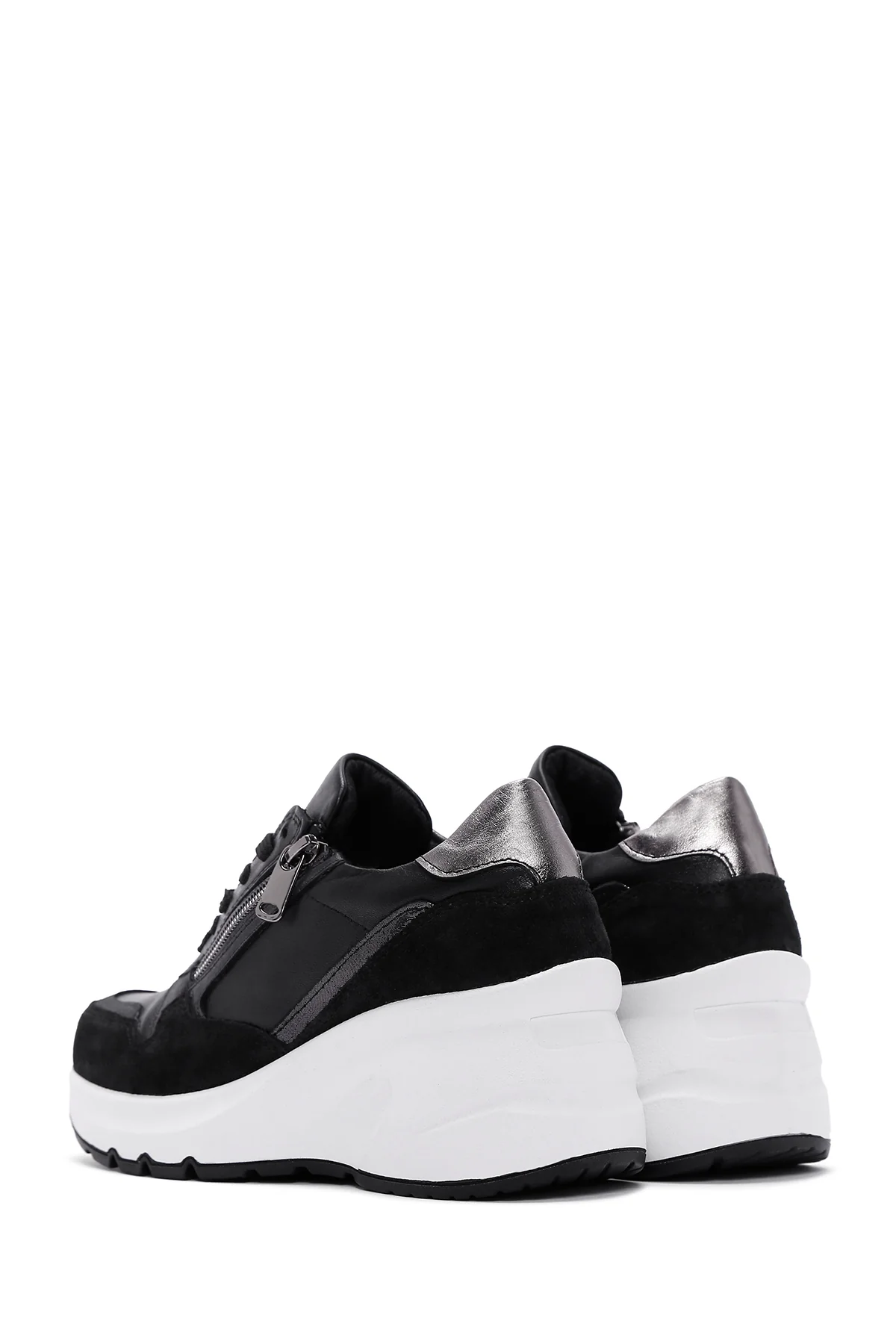 Kadın Siyah Deri Kalın Tabanlı Sneaker - Image 5