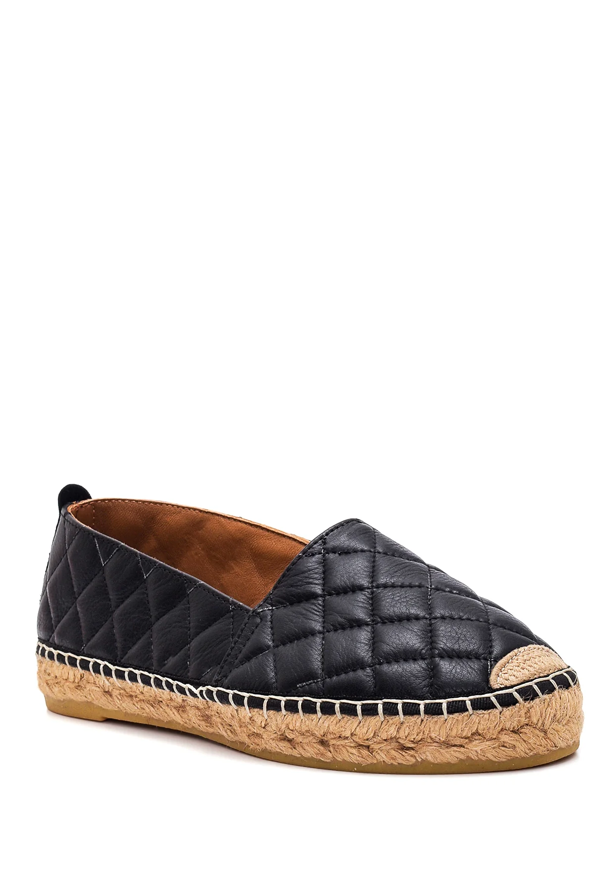 Kadın Siyah Deri Kapitone Espadril - Image 3