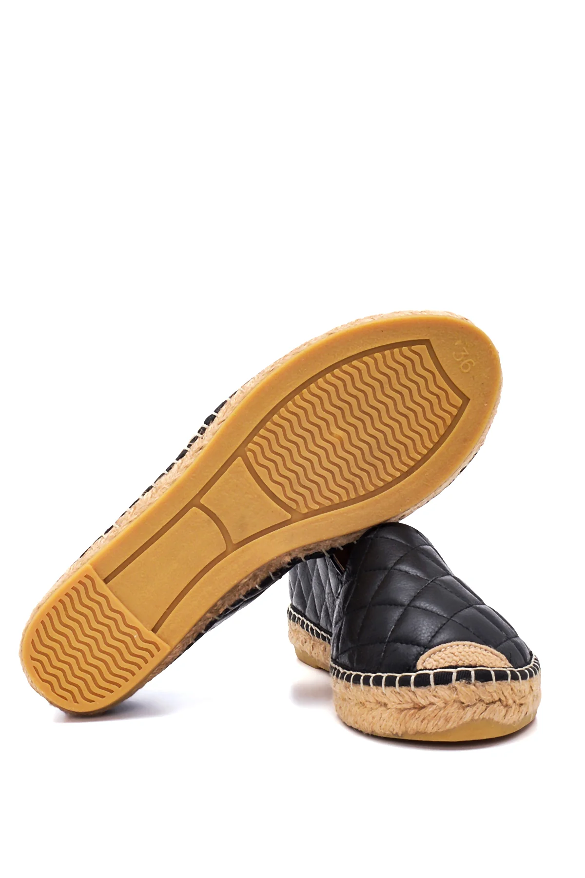 Kadın Siyah Deri Kapitone Espadril - Image 4