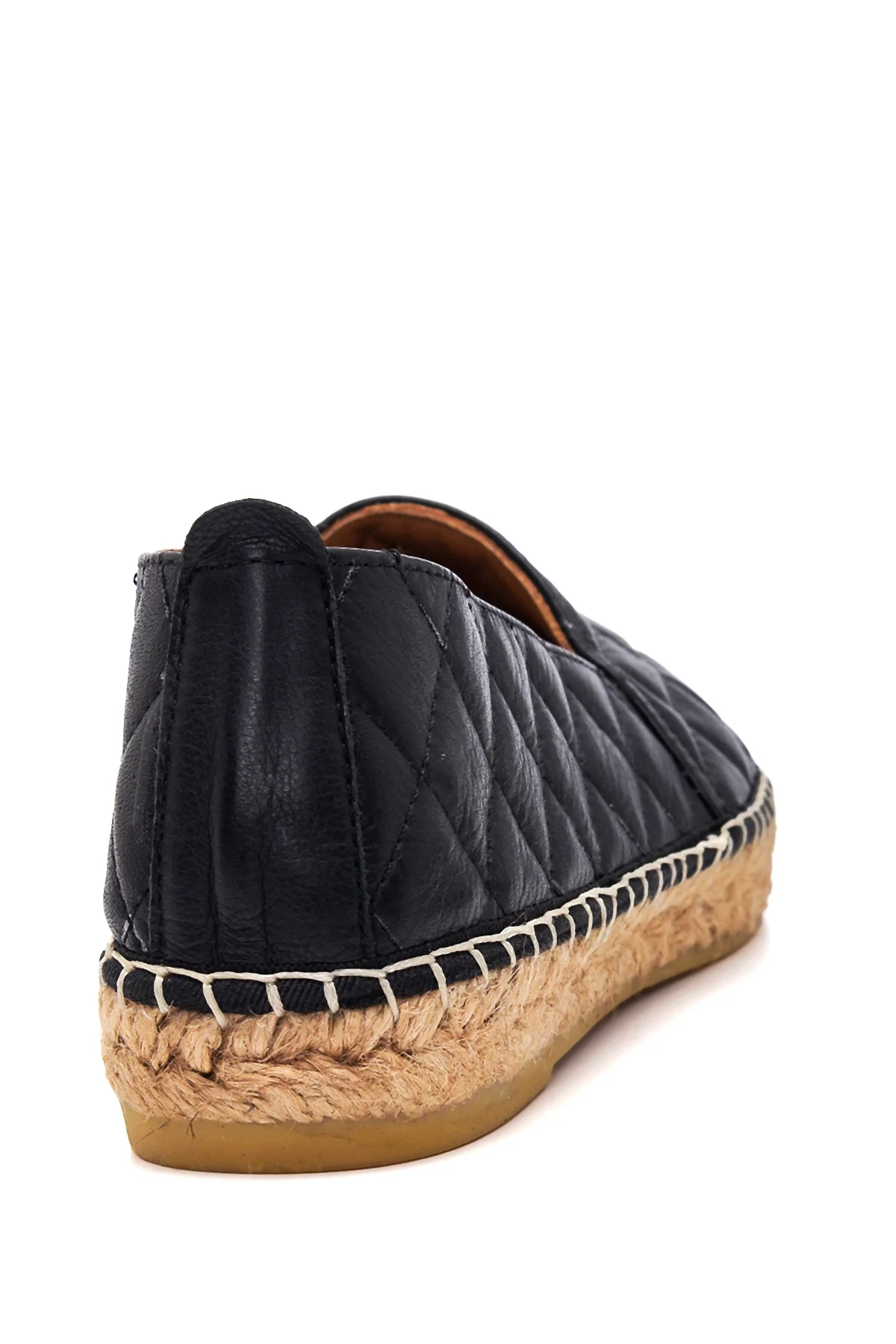 Kadın Siyah Deri Kapitone Espadril - Image 5
