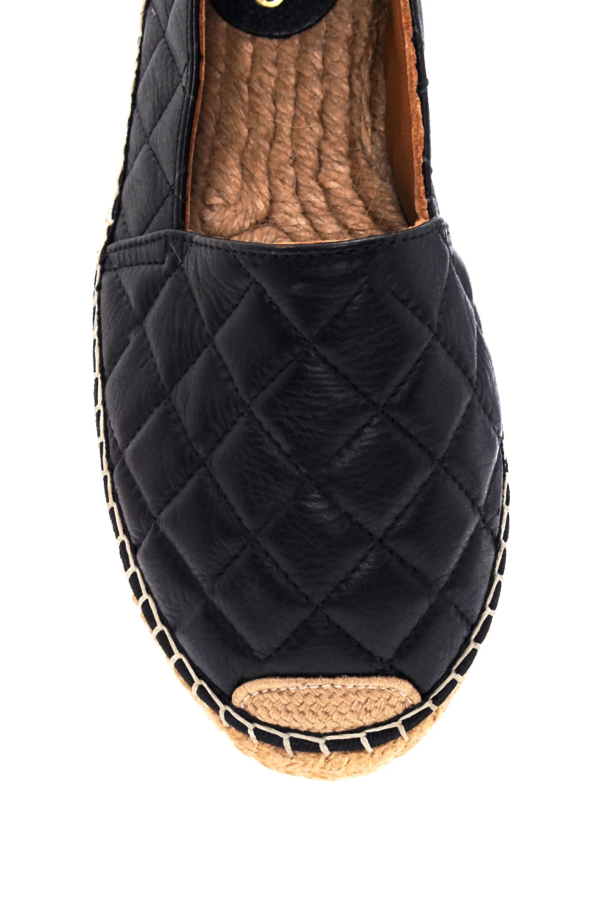 Kadın Siyah Deri Kapitone Espadril - Image 6