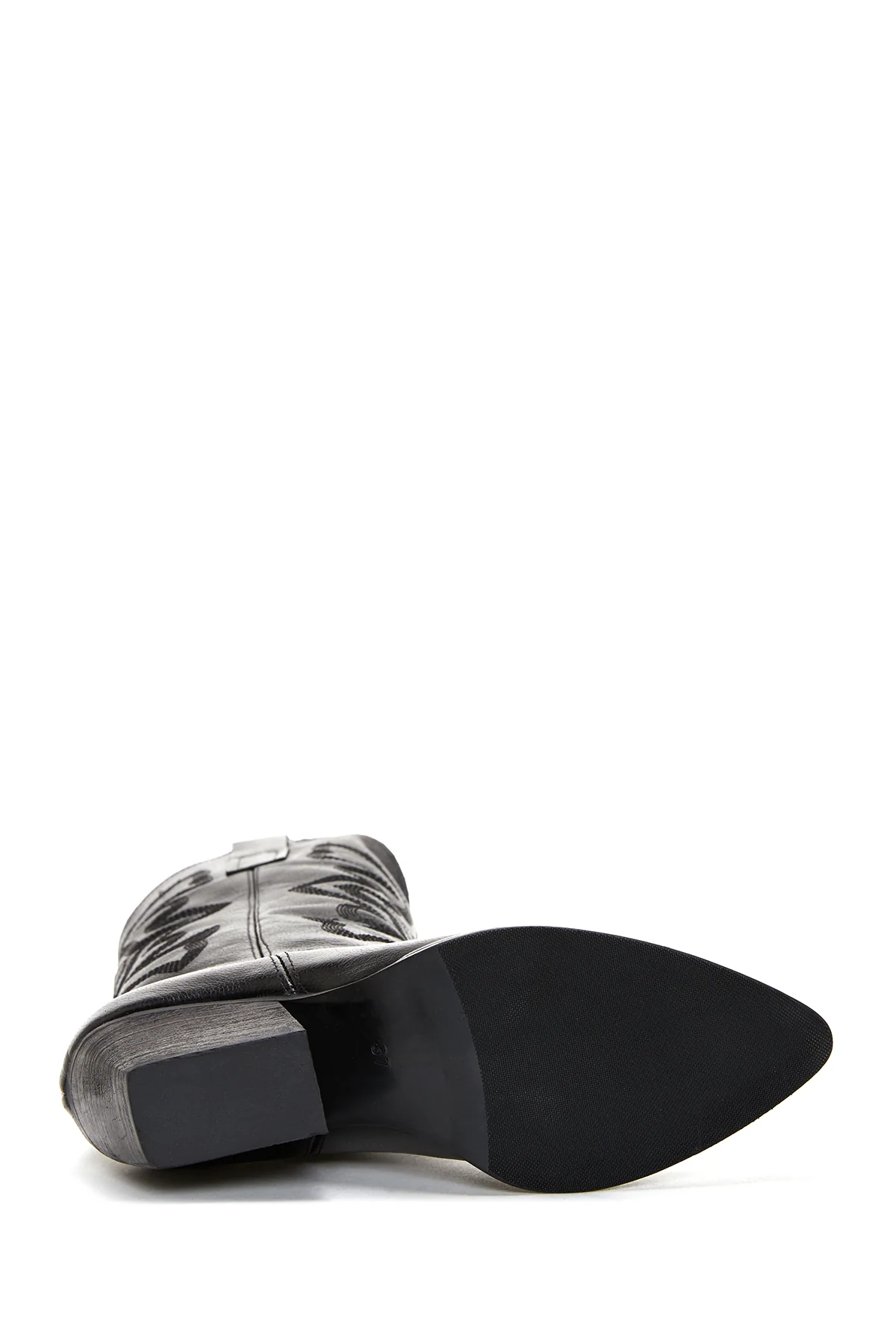 Kadın Siyah Deri Kovboy Topuklu Çizme - Image 5