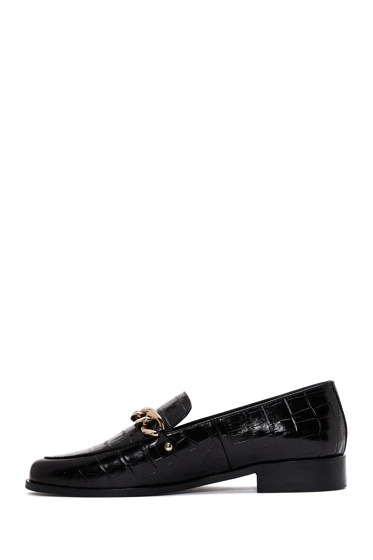 Kadın Siyah Deri Kroko Klasik Loafer - Image 2