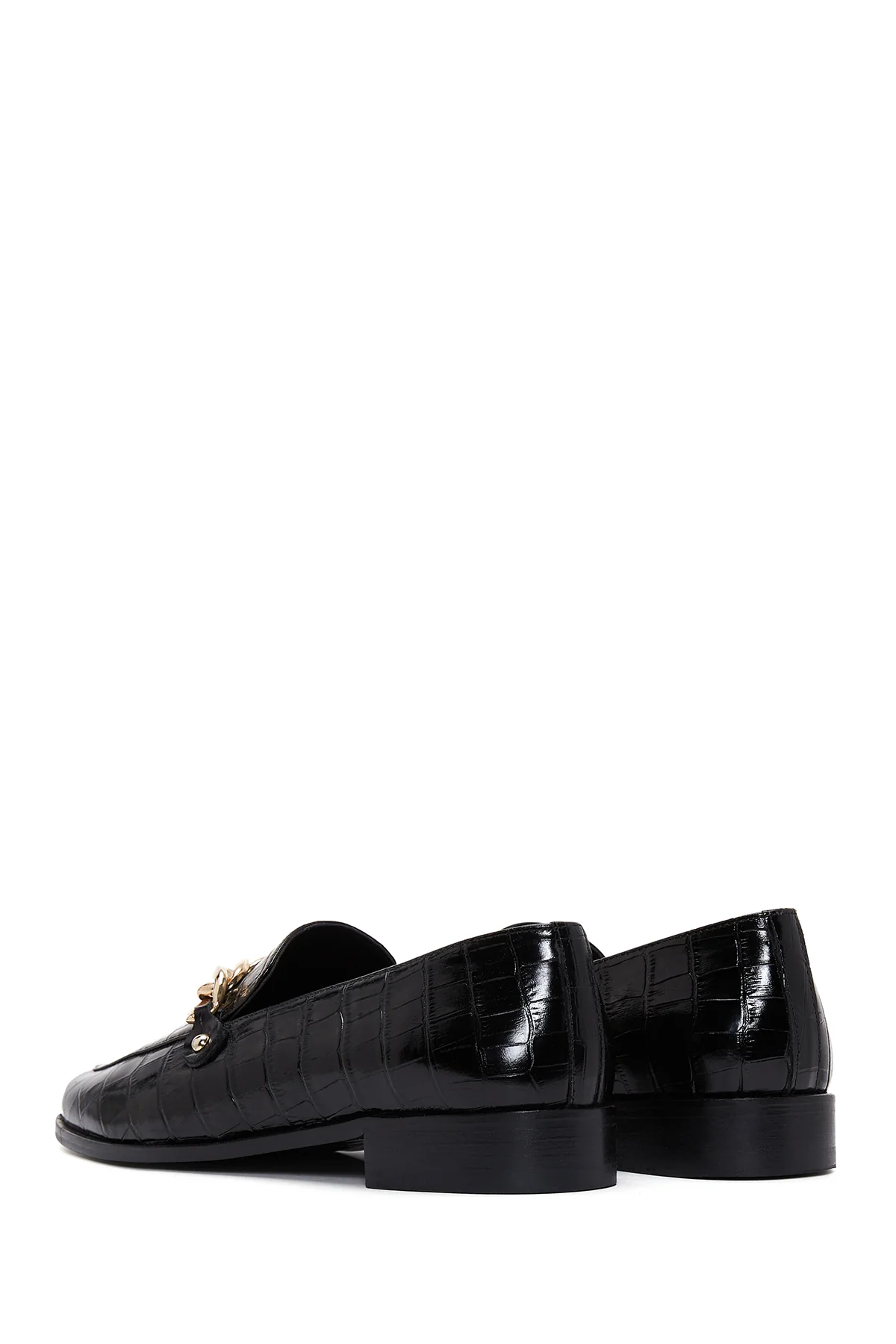 Kadın Siyah Deri Kroko Klasik Loafer - Image 5