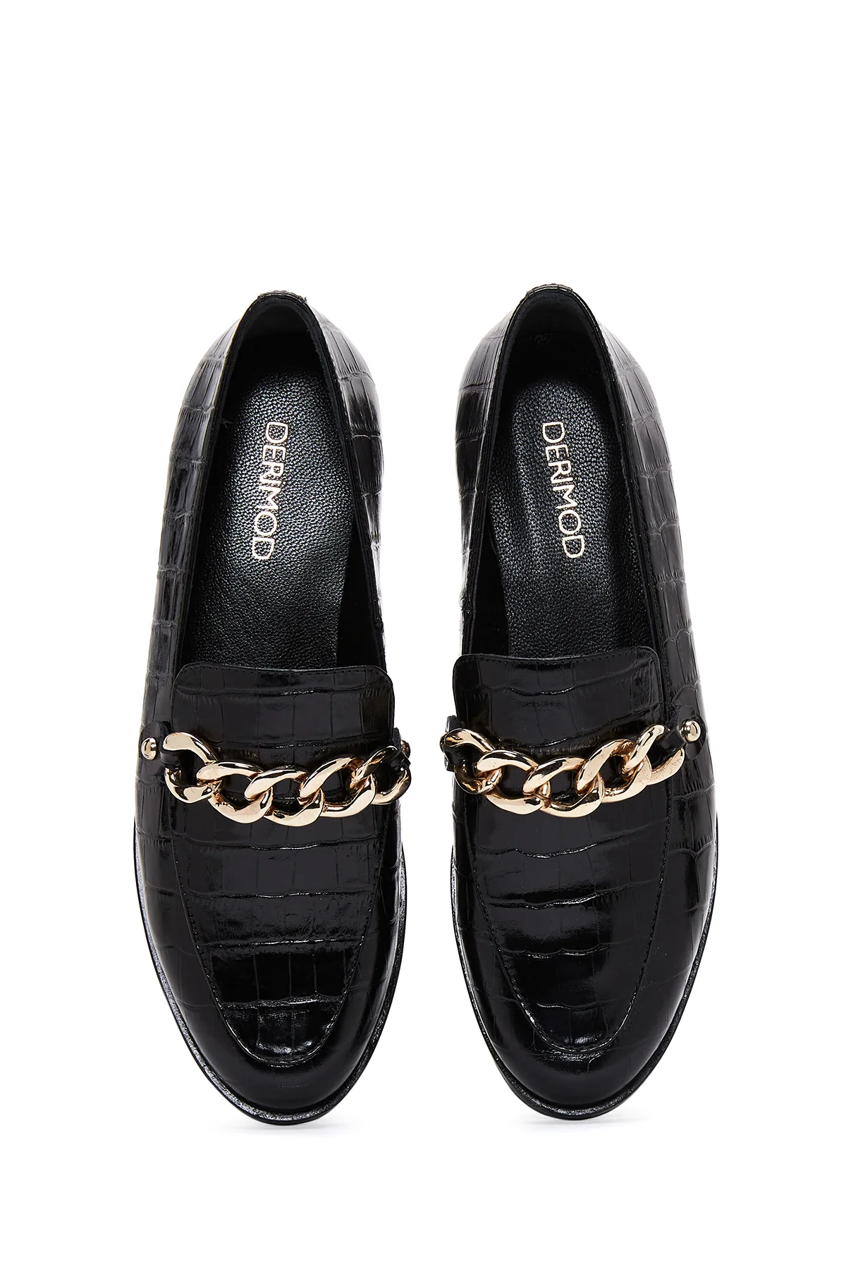 Kadın Siyah Deri Kroko Klasik Loafer - Image 6