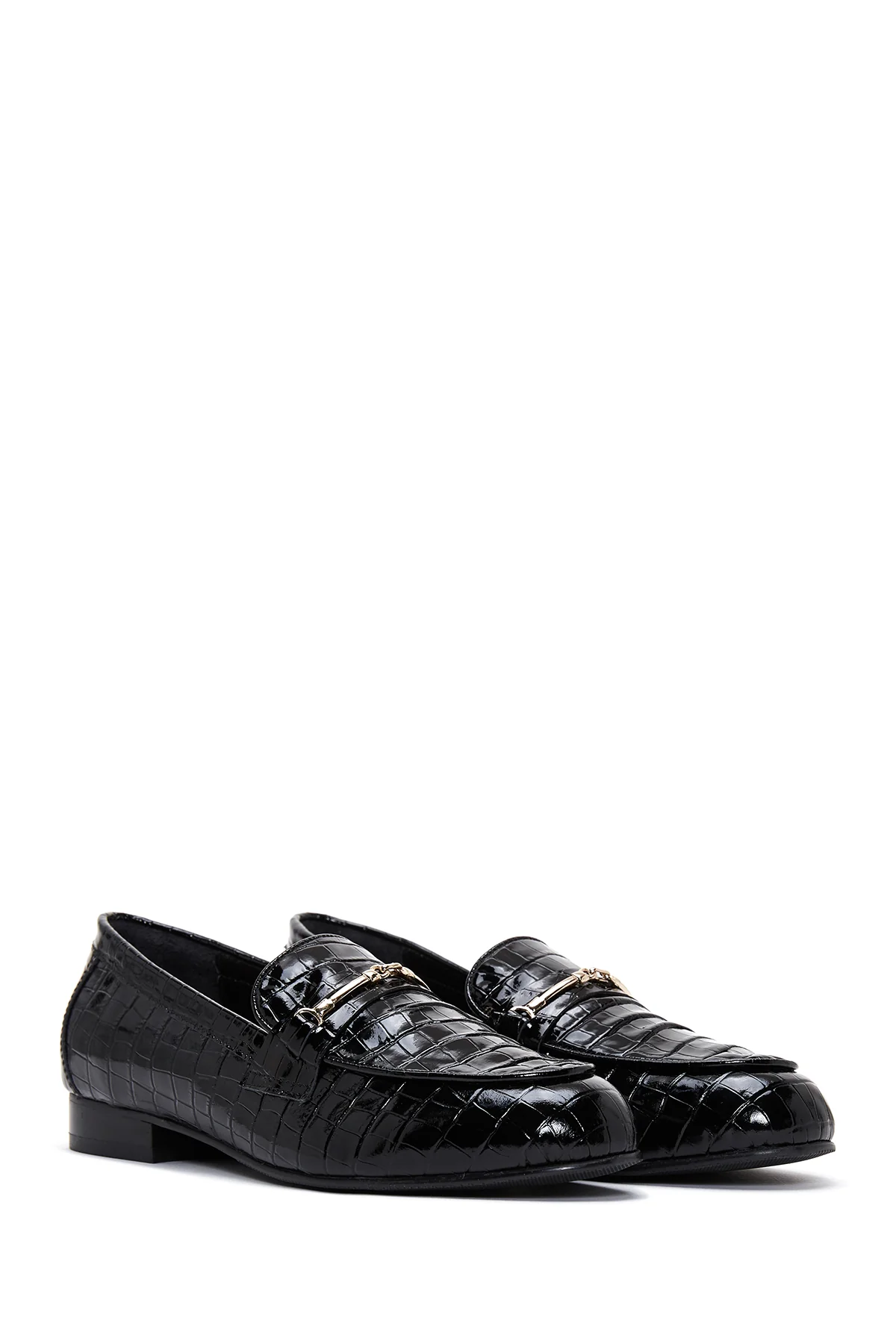 Kadın Siyah Deri Kroko Loafer - Image 3