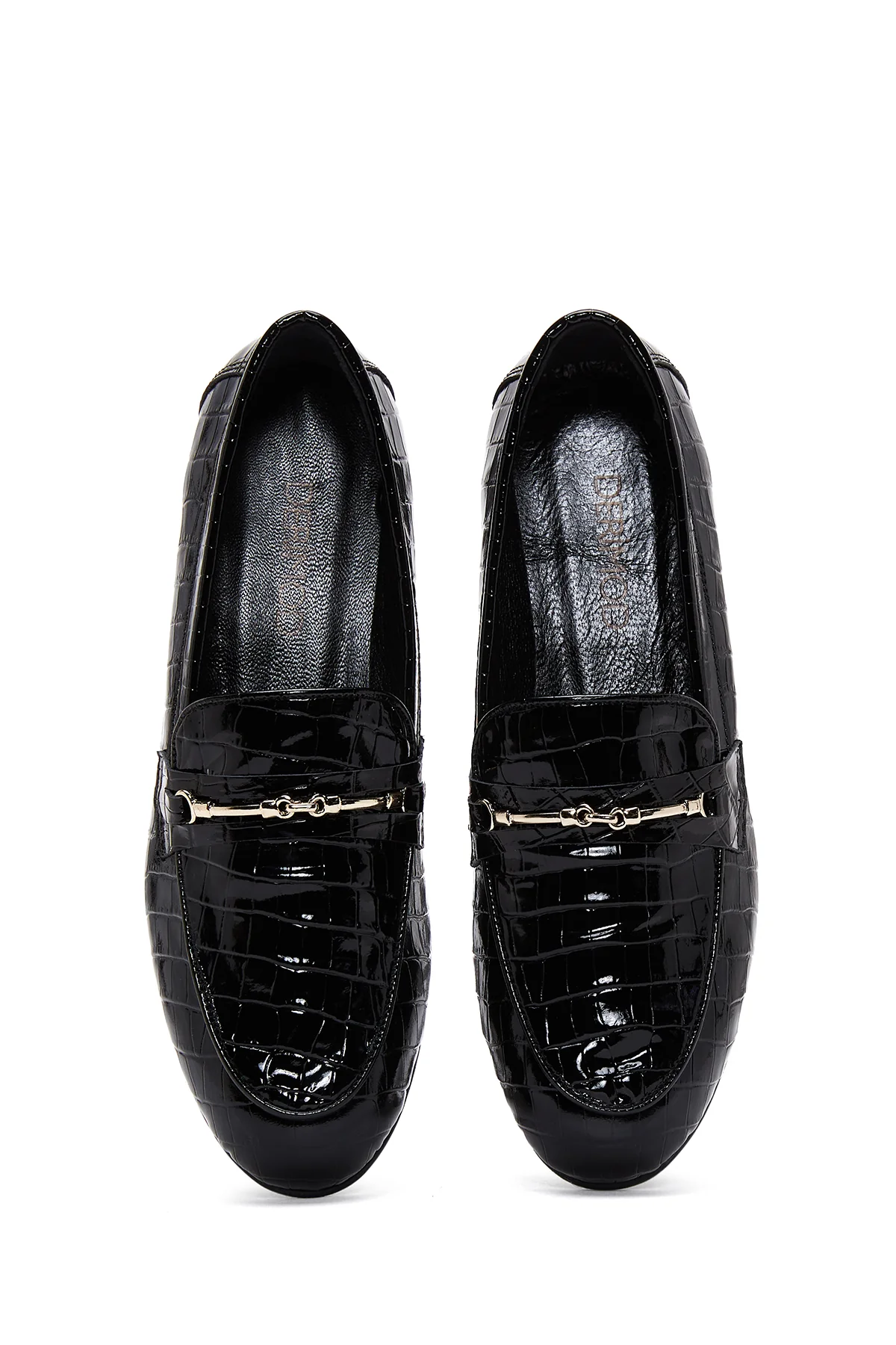 Kadın Siyah Deri Kroko Loafer - Image 6