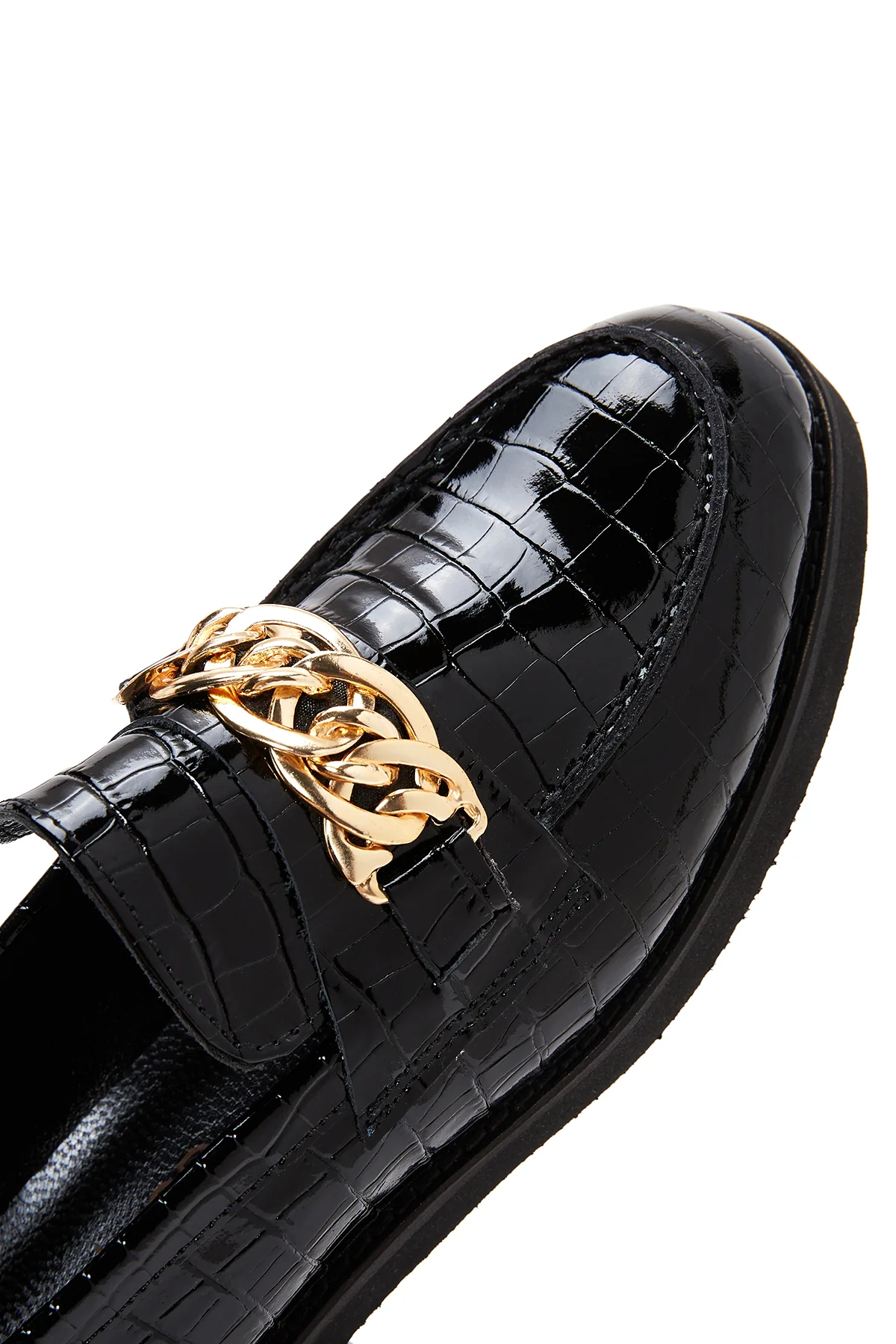 Kadın Siyah Deri Kroko Loafer - Image 7