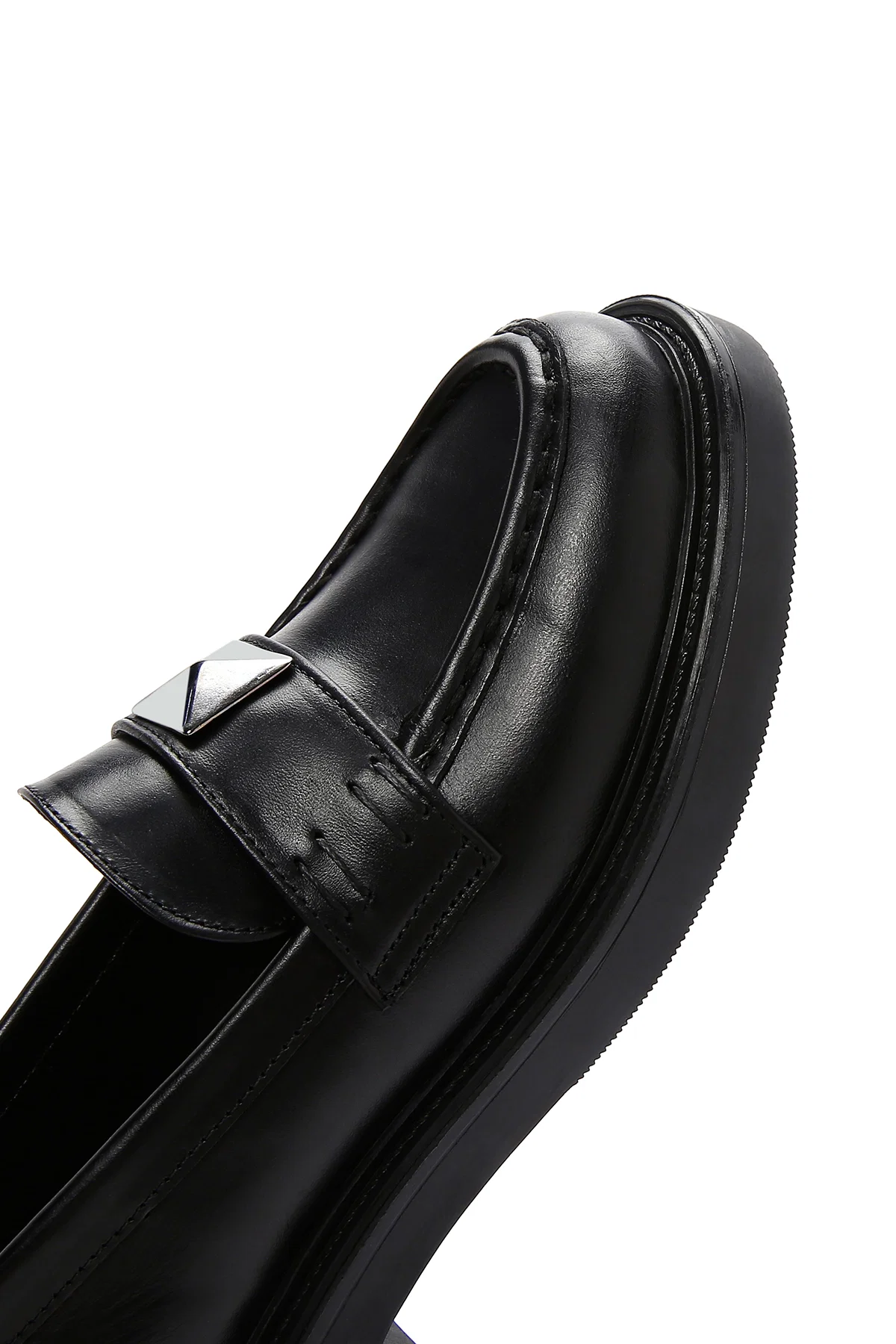 Kadın Siyah Deri Maskülen Casual Loafer - Image 9