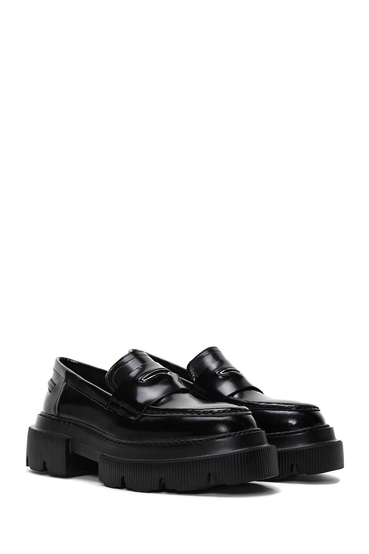 Kadın Siyah Deri Maskülen Loafer - Image 3