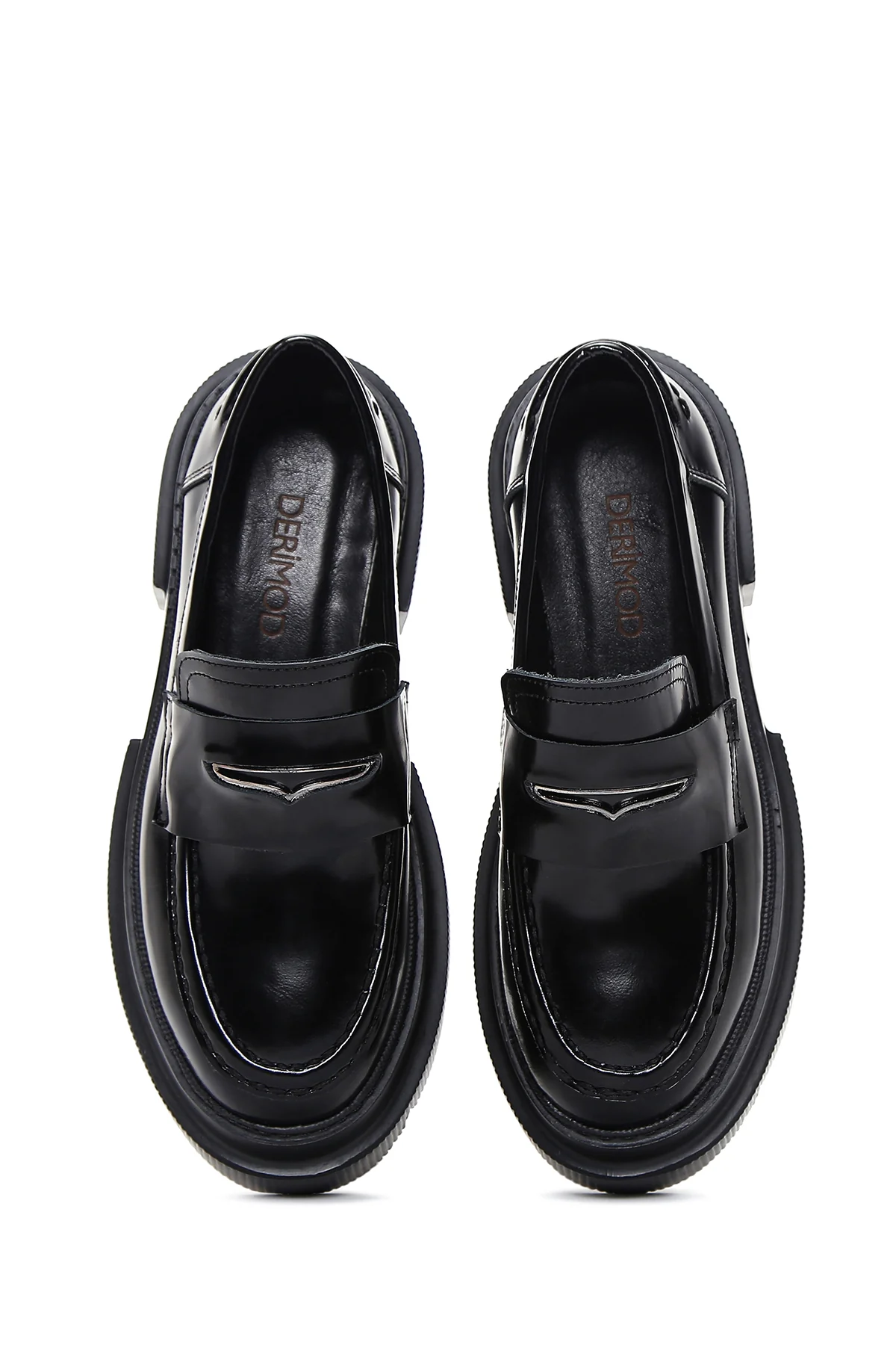 Kadın Siyah Deri Maskülen Loafer - Image 6