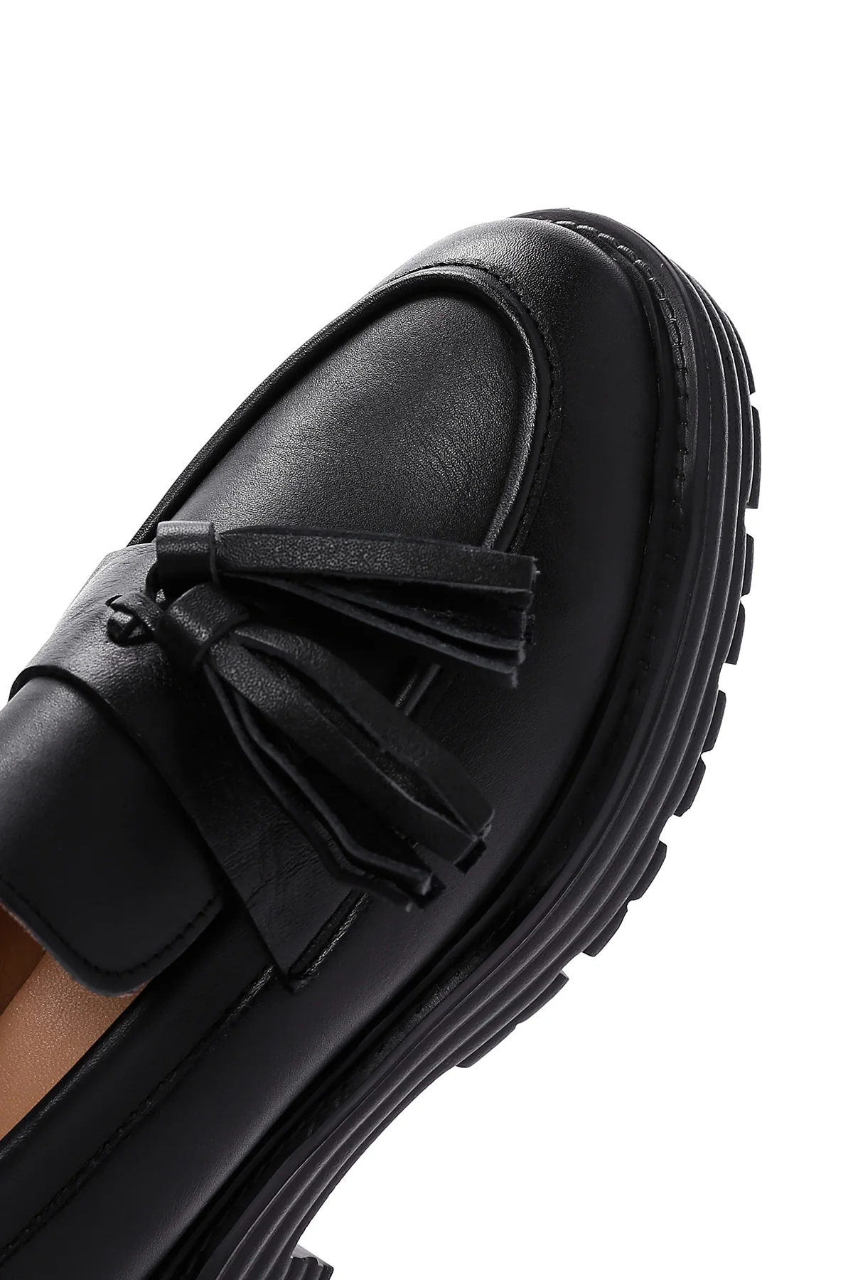 Kadın Siyah Deri Maskülen Loafer - Image 9