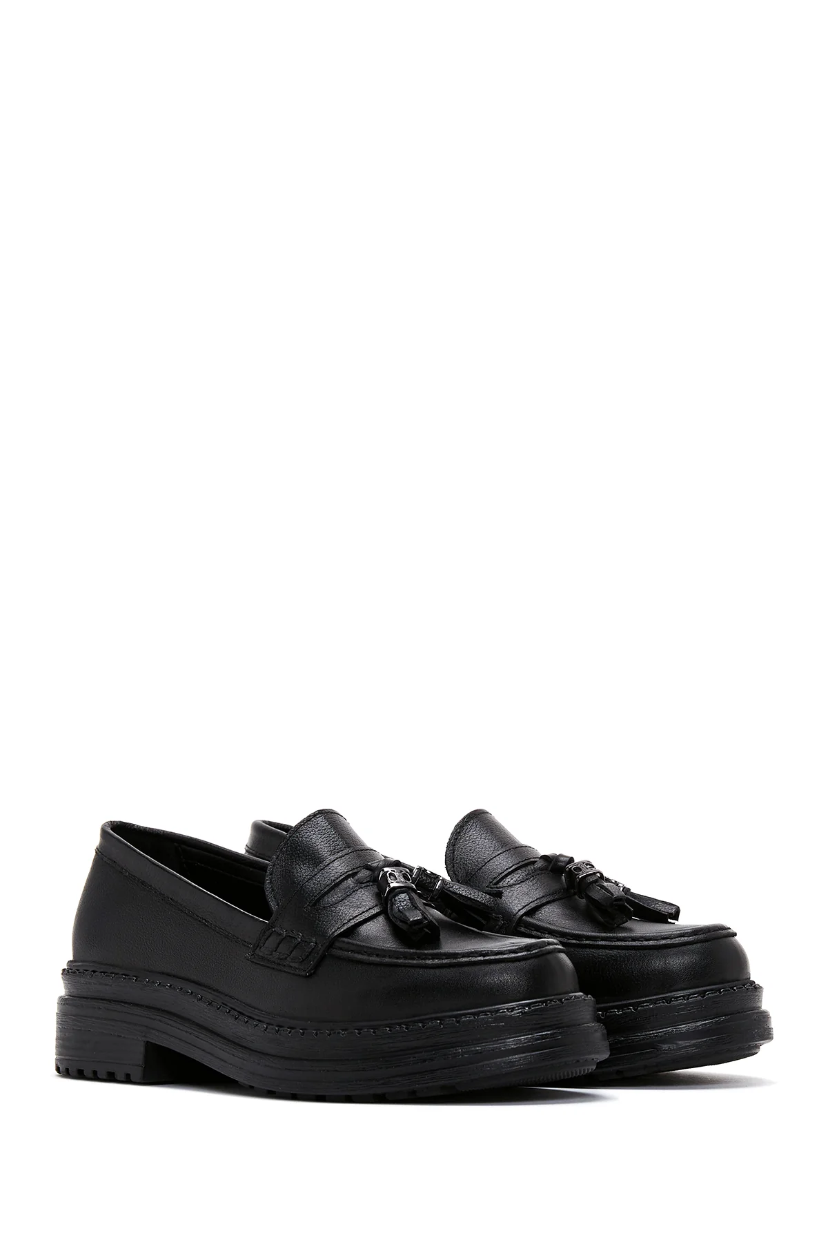 Kadın Siyah Deri Maskülen Loafer - Image 3