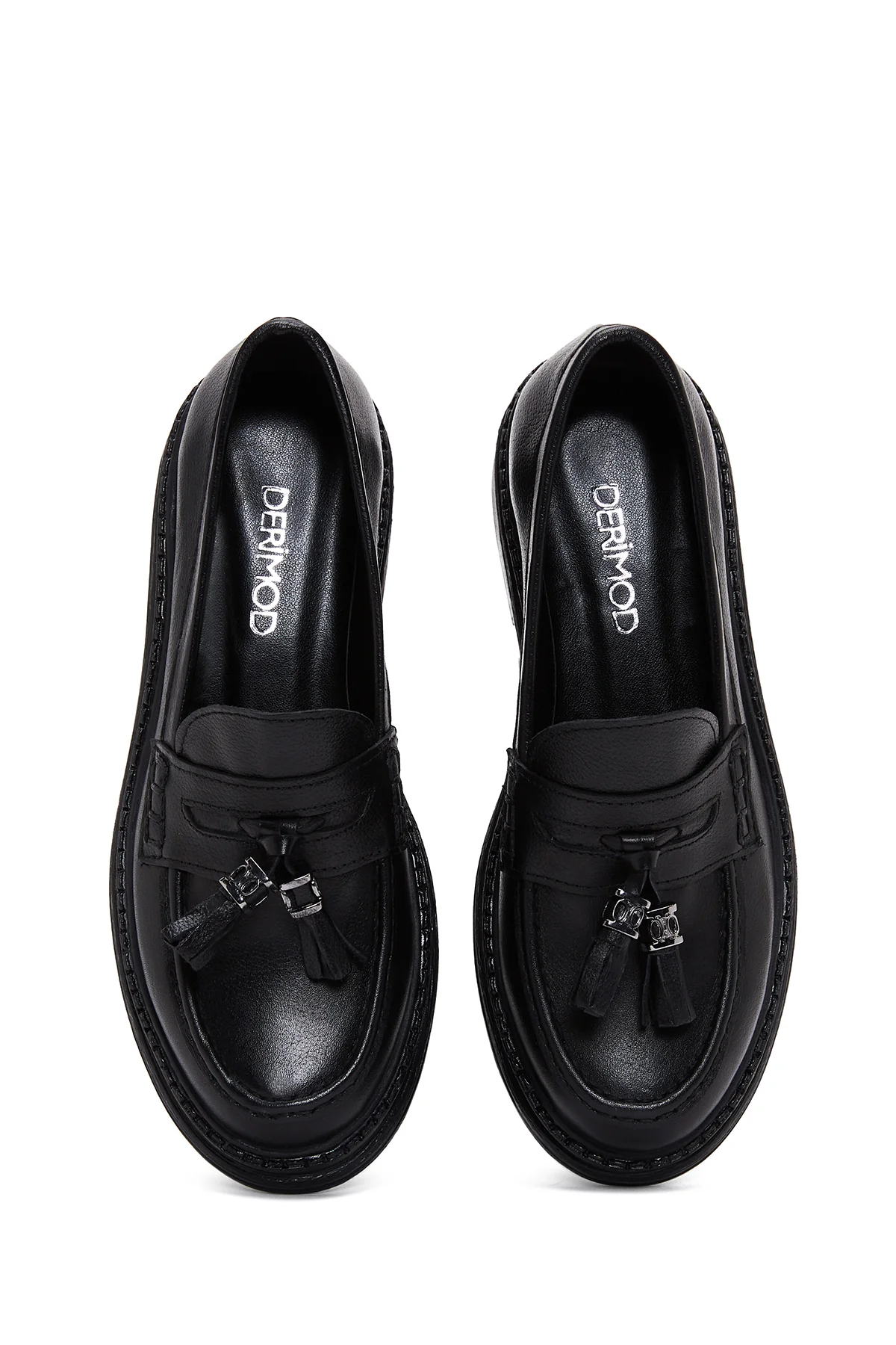 Kadın Siyah Deri Maskülen Loafer - Image 6