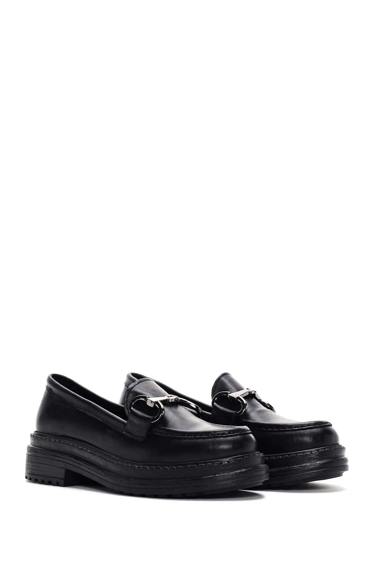 Kadın Siyah Deri Maskülen Loafer - Image 3