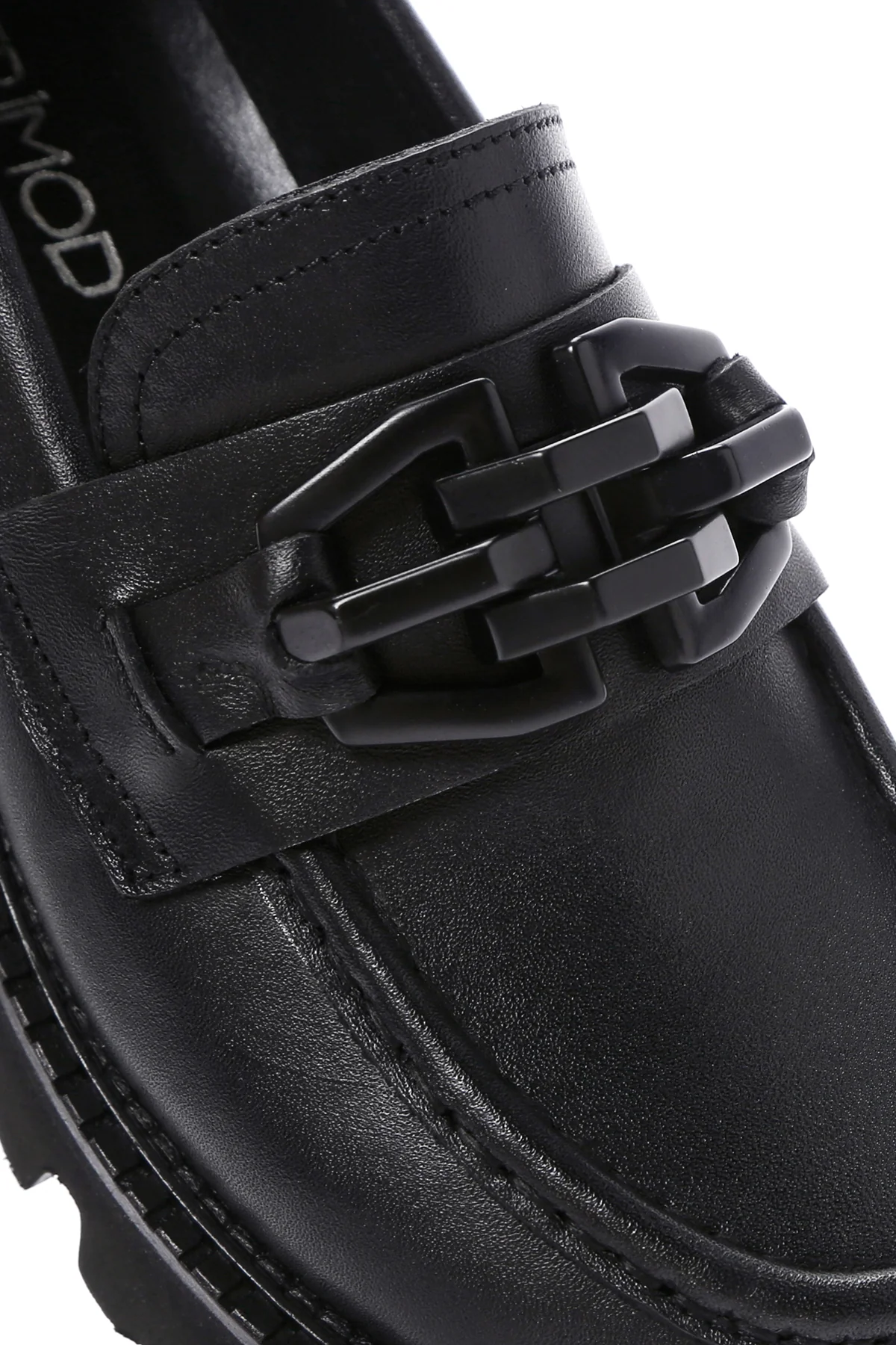 Kadın Siyah Deri Maskülen Loafer - Image 10