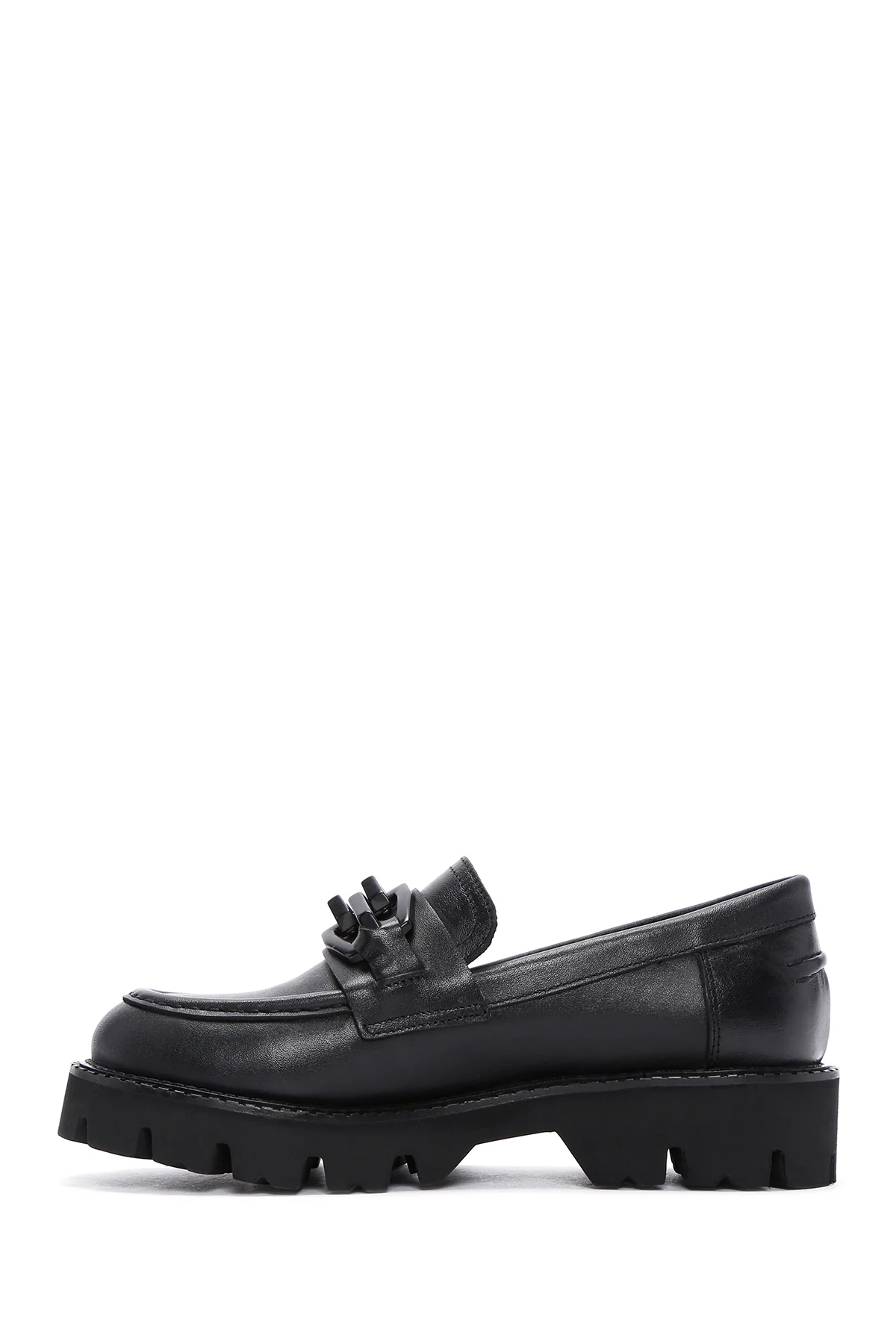 Kadın Siyah Deri Maskülen Loafer - Image 2