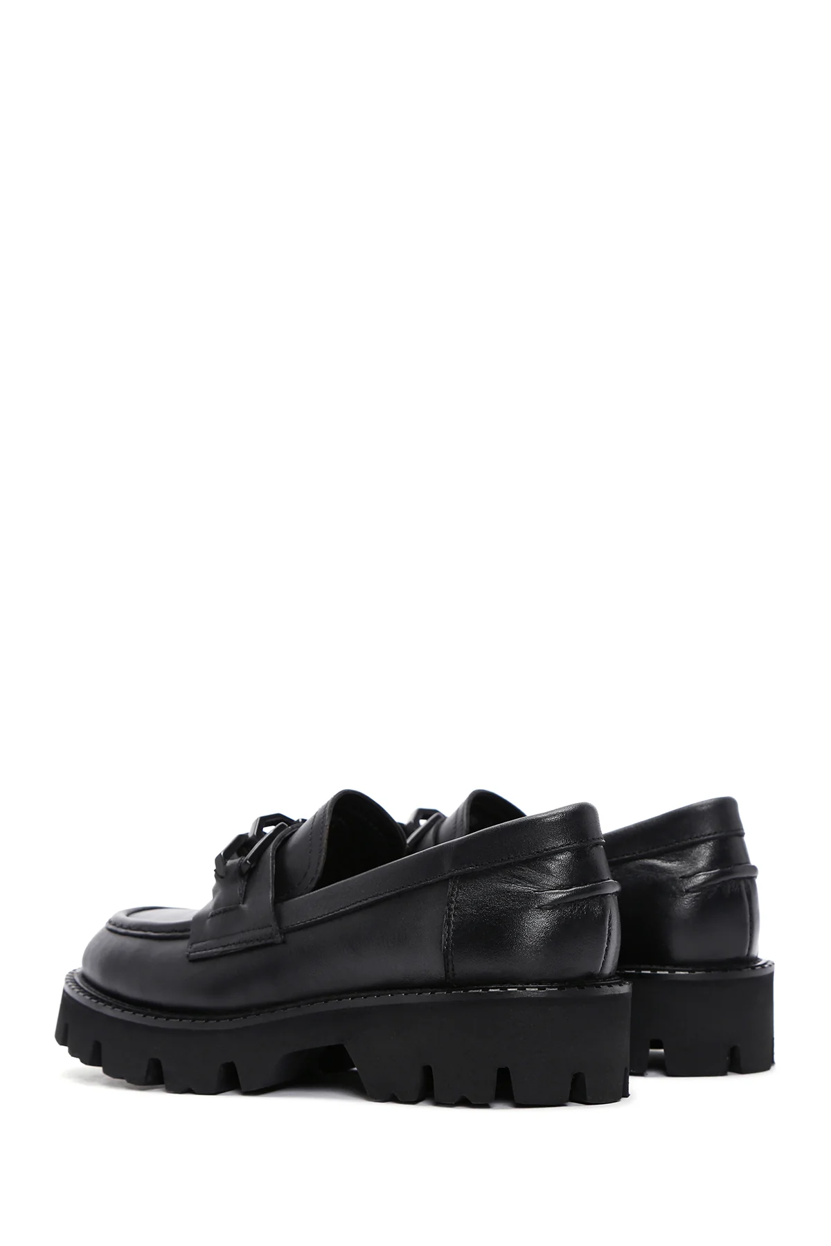 Kadın Siyah Deri Maskülen Loafer - Image 5