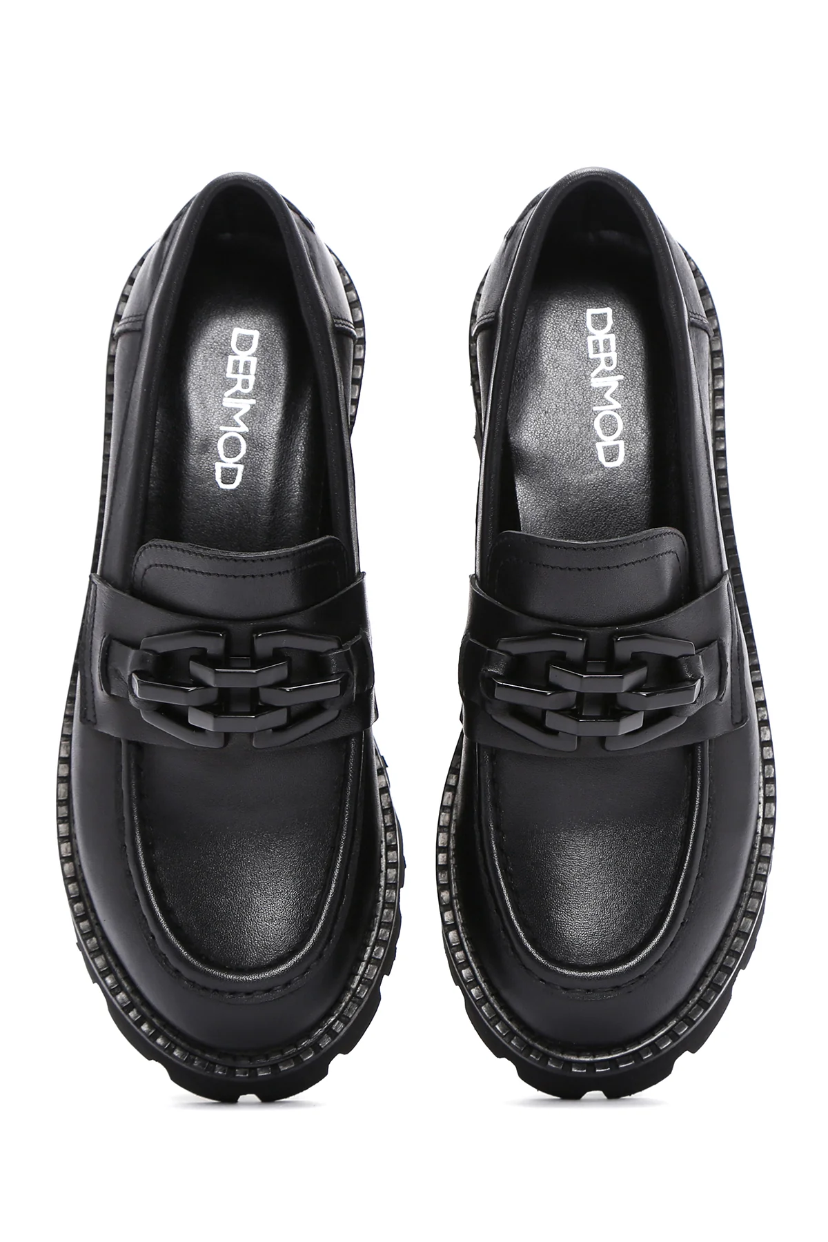 Kadın Siyah Deri Maskülen Loafer - Image 7