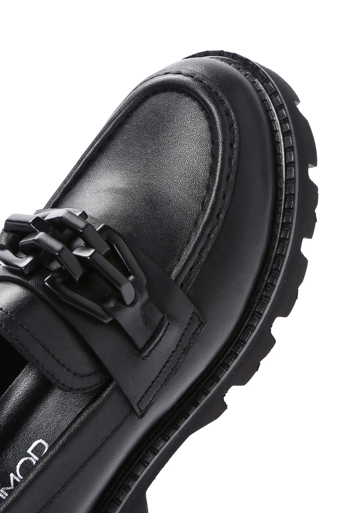 Kadın Siyah Deri Maskülen Loafer - Image 9