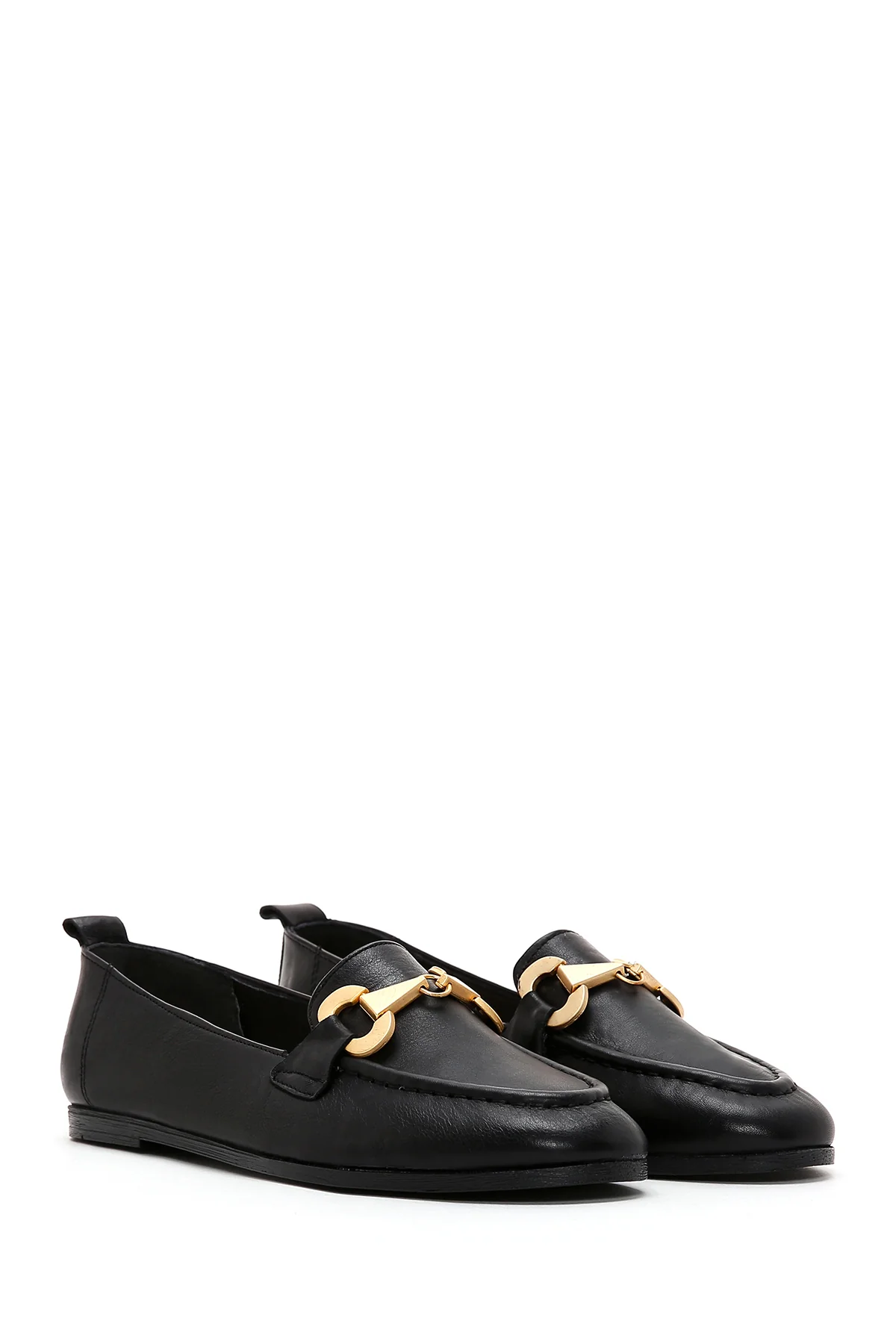 Kadın Siyah Deri Maskülen Loafer - Image 3