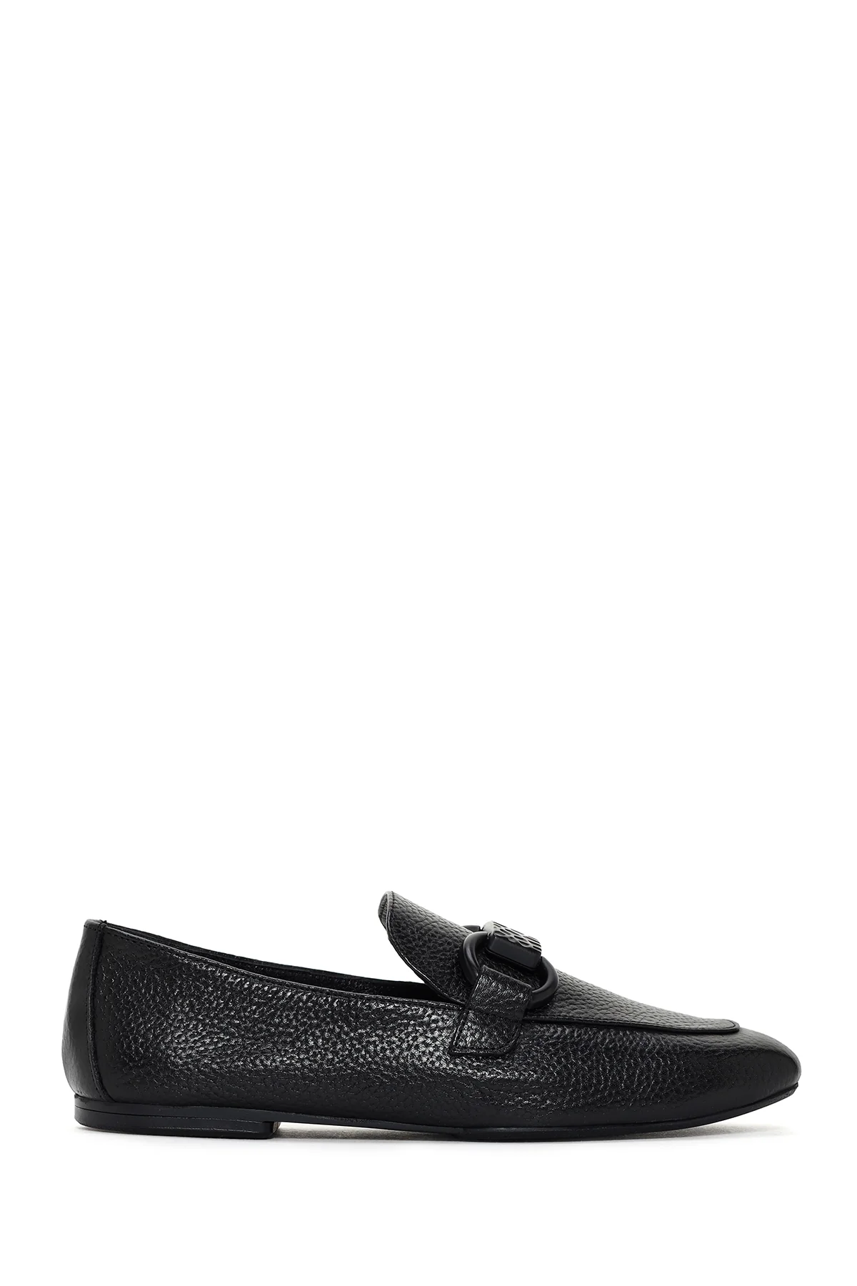 Kadın Siyah Deri Maskülen Loafer