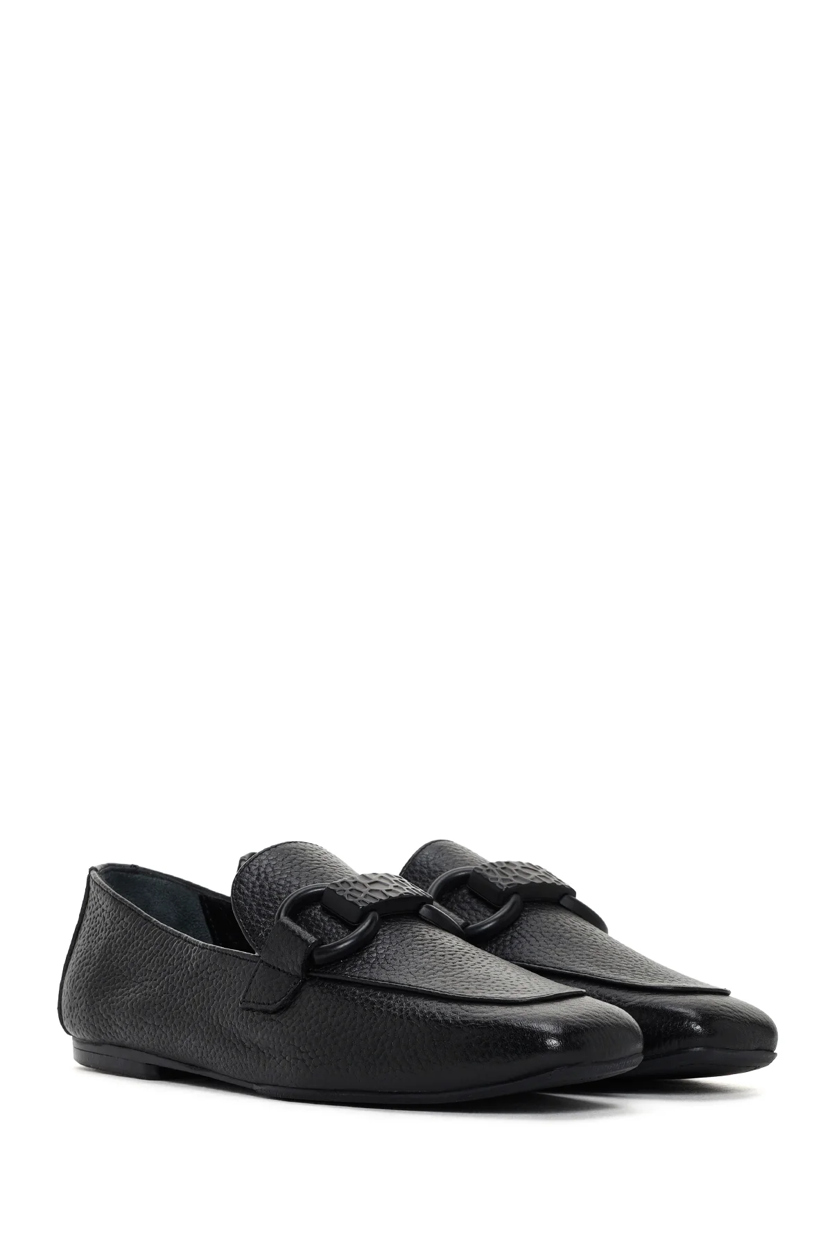 Kadın Siyah Deri Maskülen Loafer - Image 3