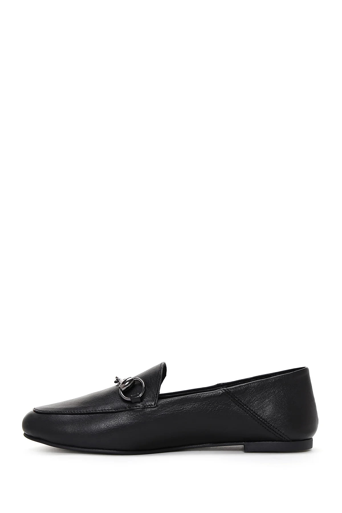 Kadın Siyah Deri Maskülen Loafer - Image 2