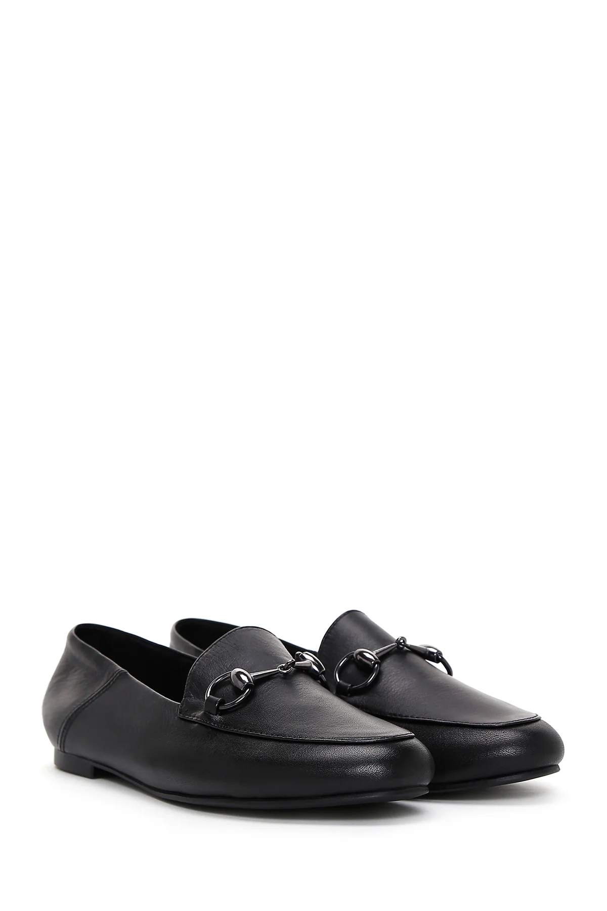 Kadın Siyah Deri Maskülen Loafer - Image 3