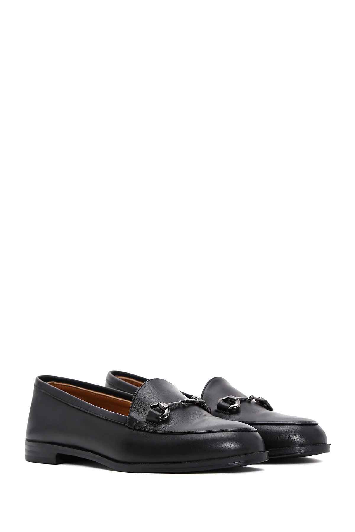 Kadın Siyah Deri Maskülen Loafer - Image 3