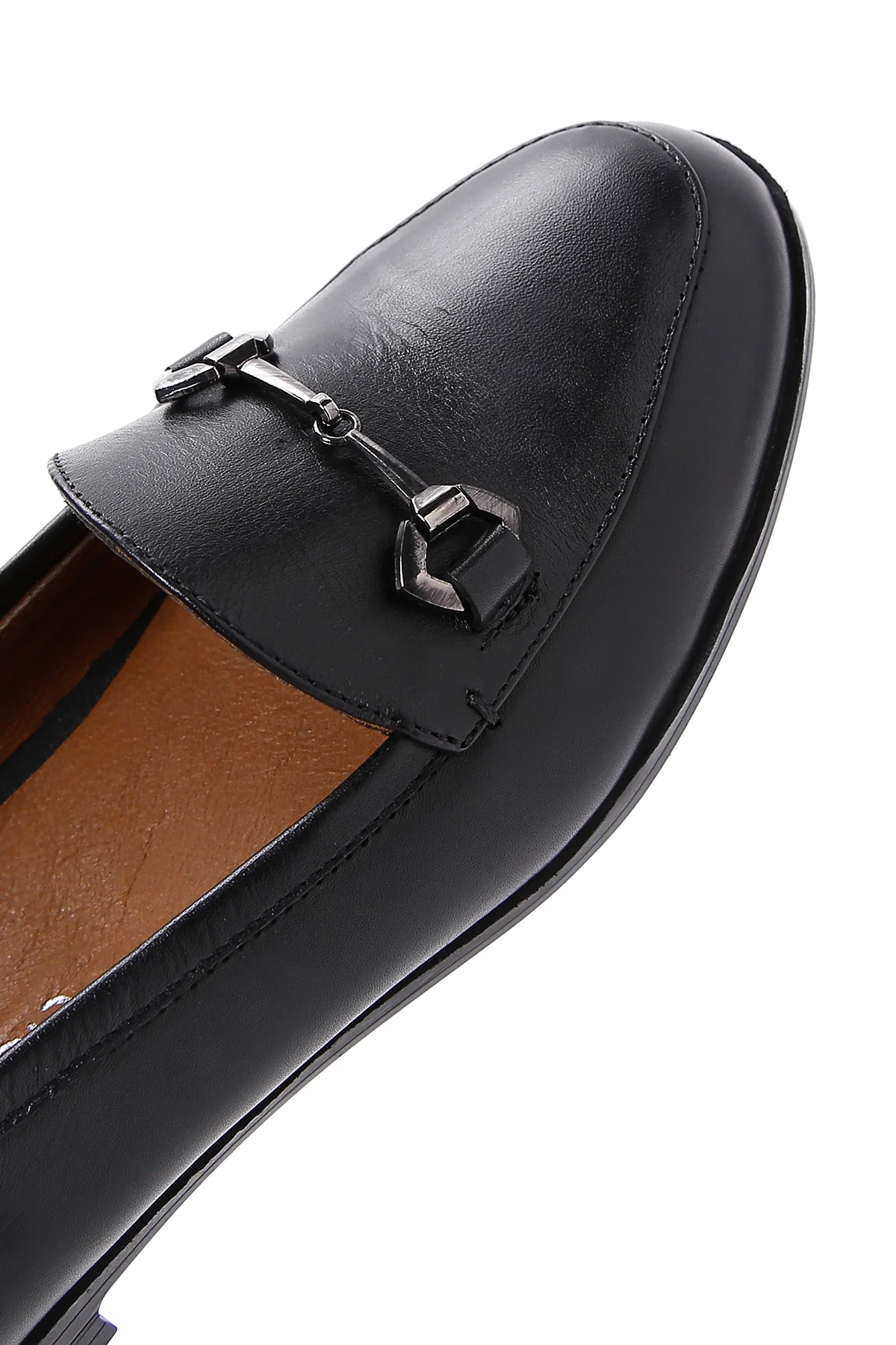 Kadın Siyah Deri Maskülen Loafer - Image 9