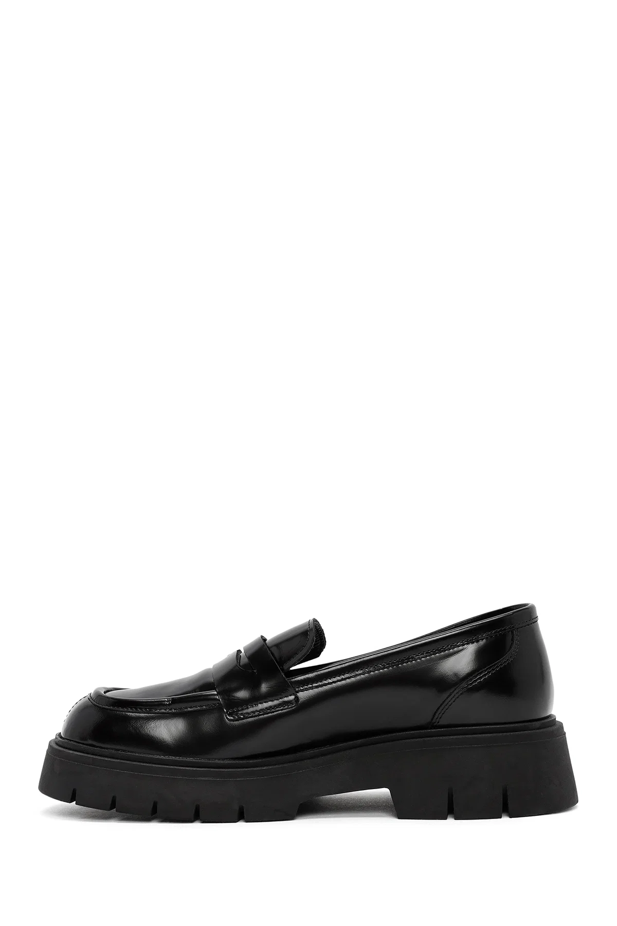 Kadın Siyah Deri Maskülen Loafer - Image 2